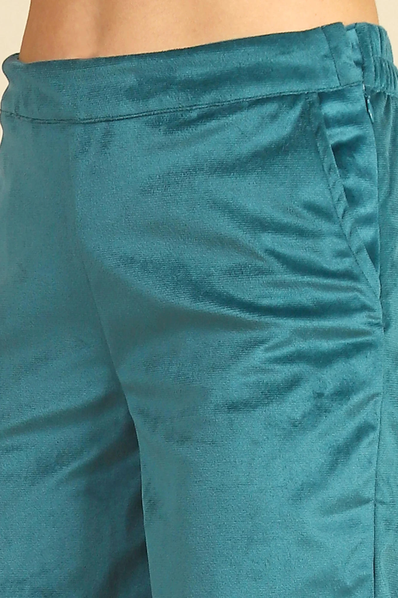 Green Solid Straight Fit Pants with YKK Zipper - Image 3