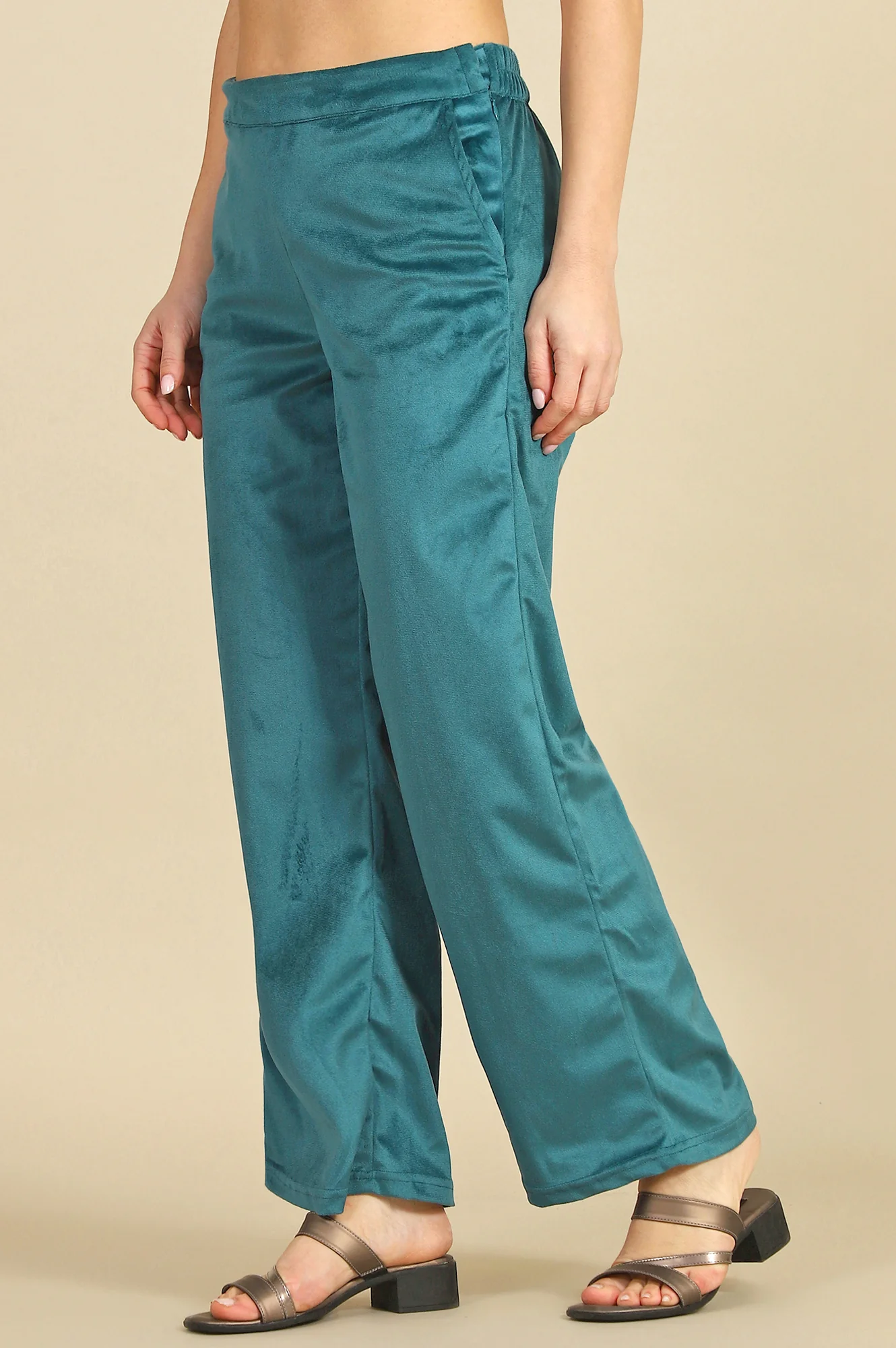 Green Solid Straight Fit Pants with YKK Zipper - Image 4