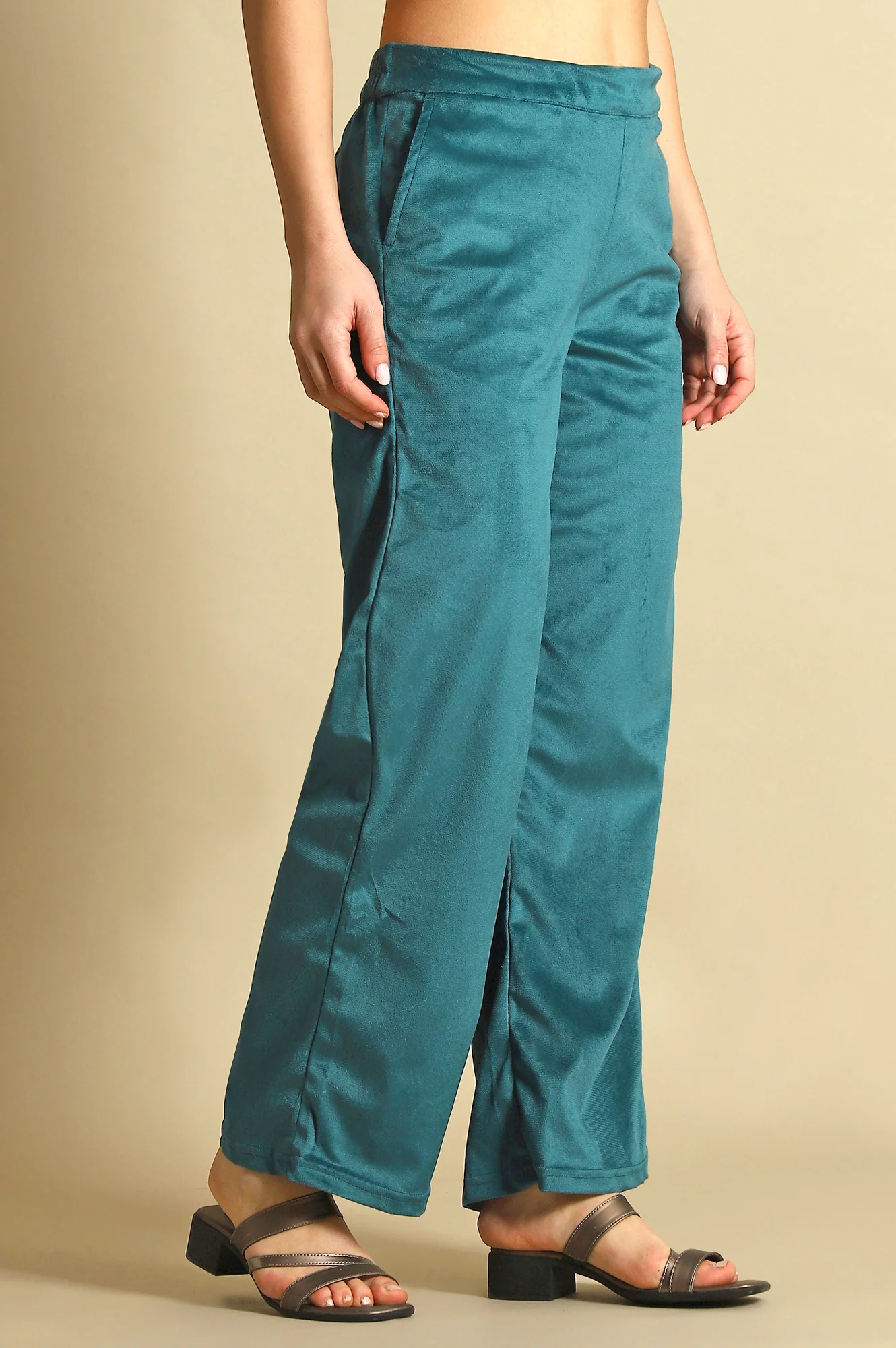 Green Solid Straight Fit Pants with YKK Zipper - Image 6