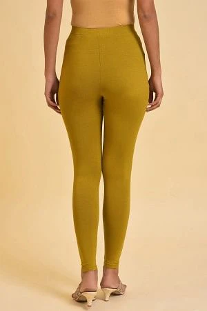 Green Solid Viscose Lycra Tights - Image 2
