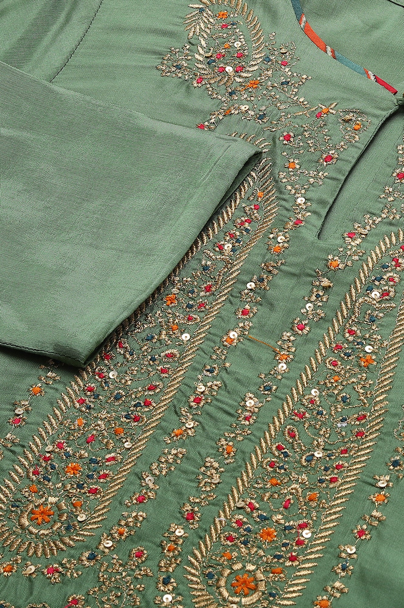 Green Straight kurta With Embroidered Yoke - Image 7