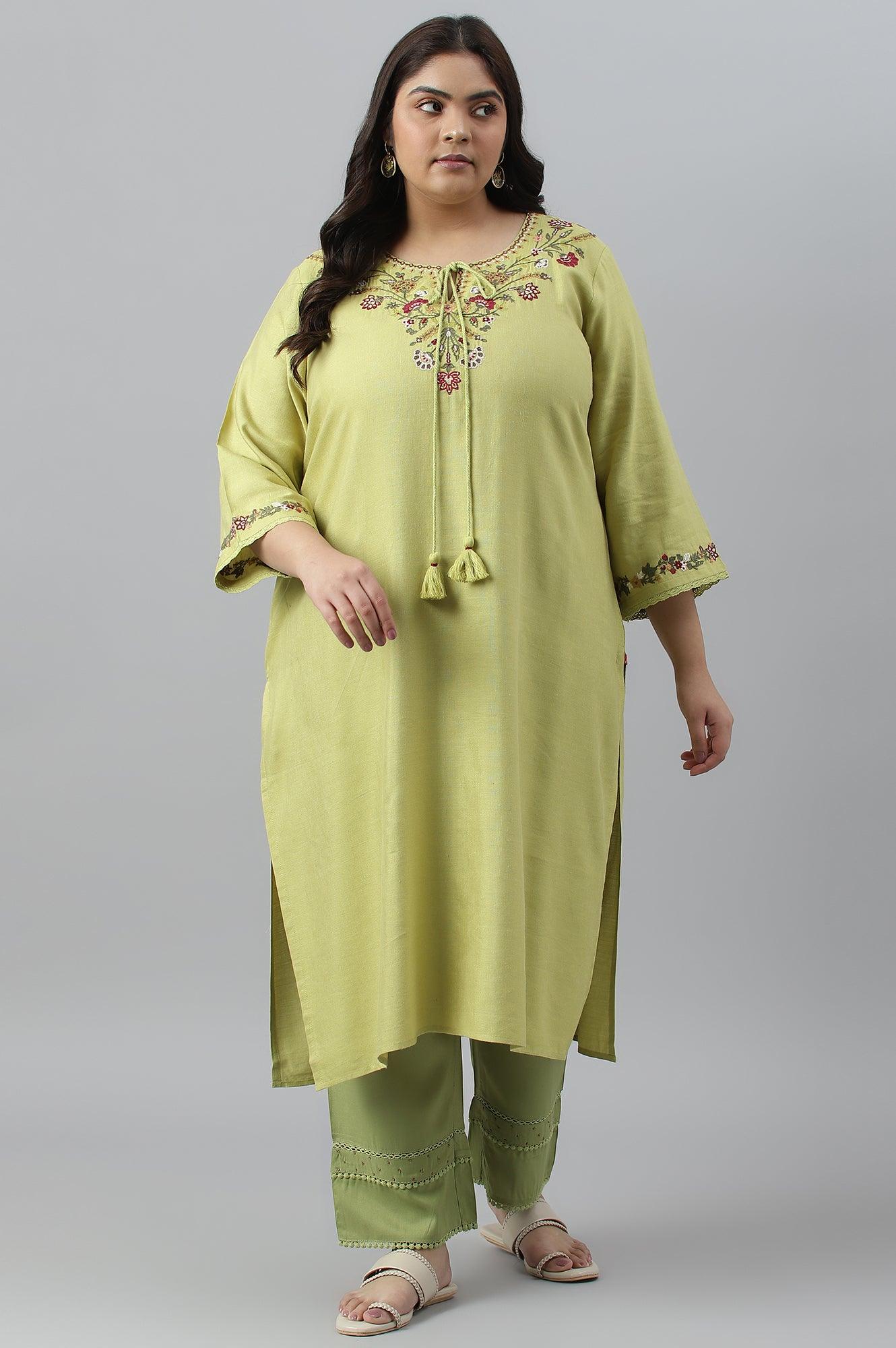 Green Straight Pants With Lace Details - Image 6