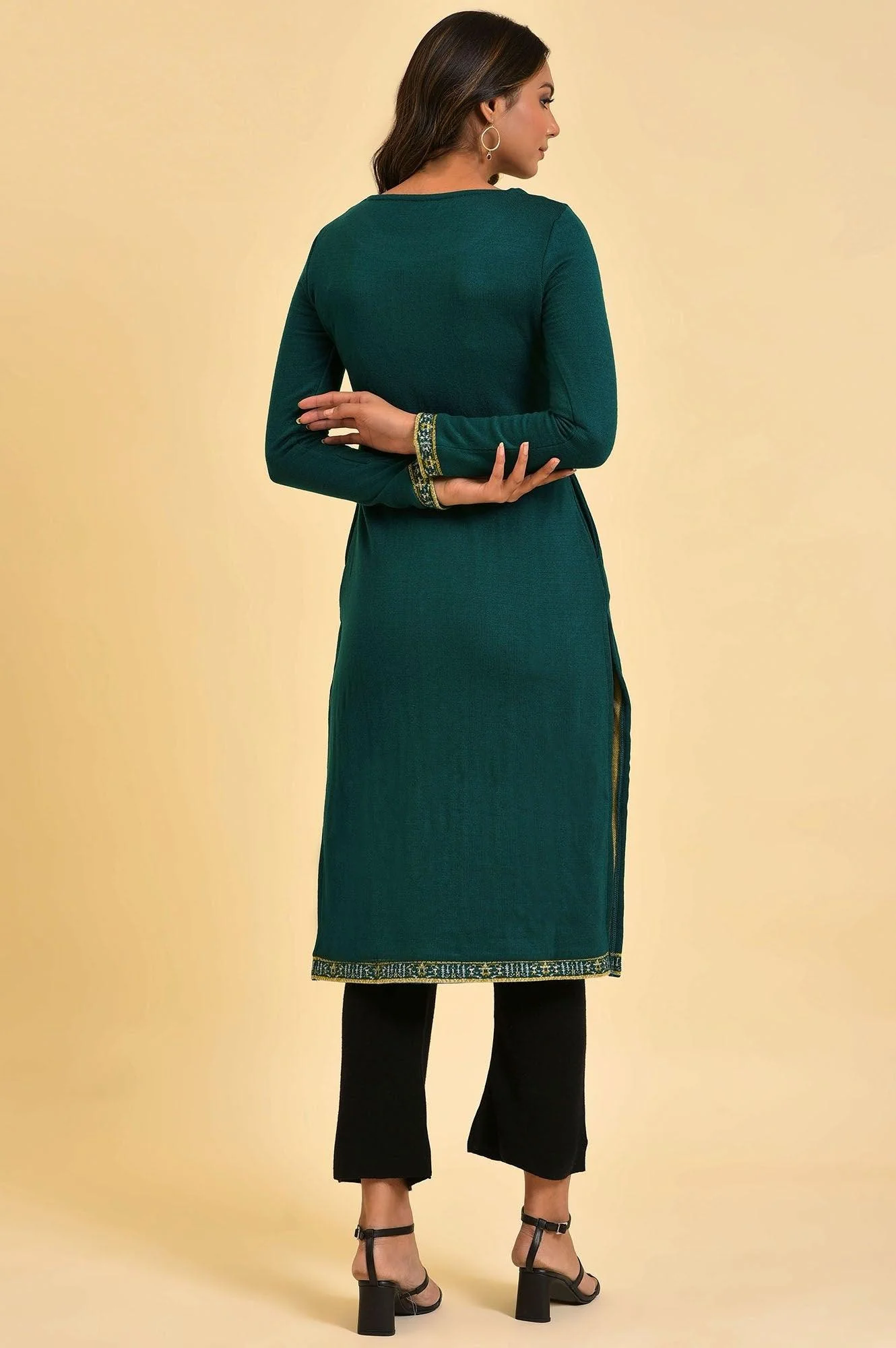 Green Straight Printed Winter kurta - Image 2