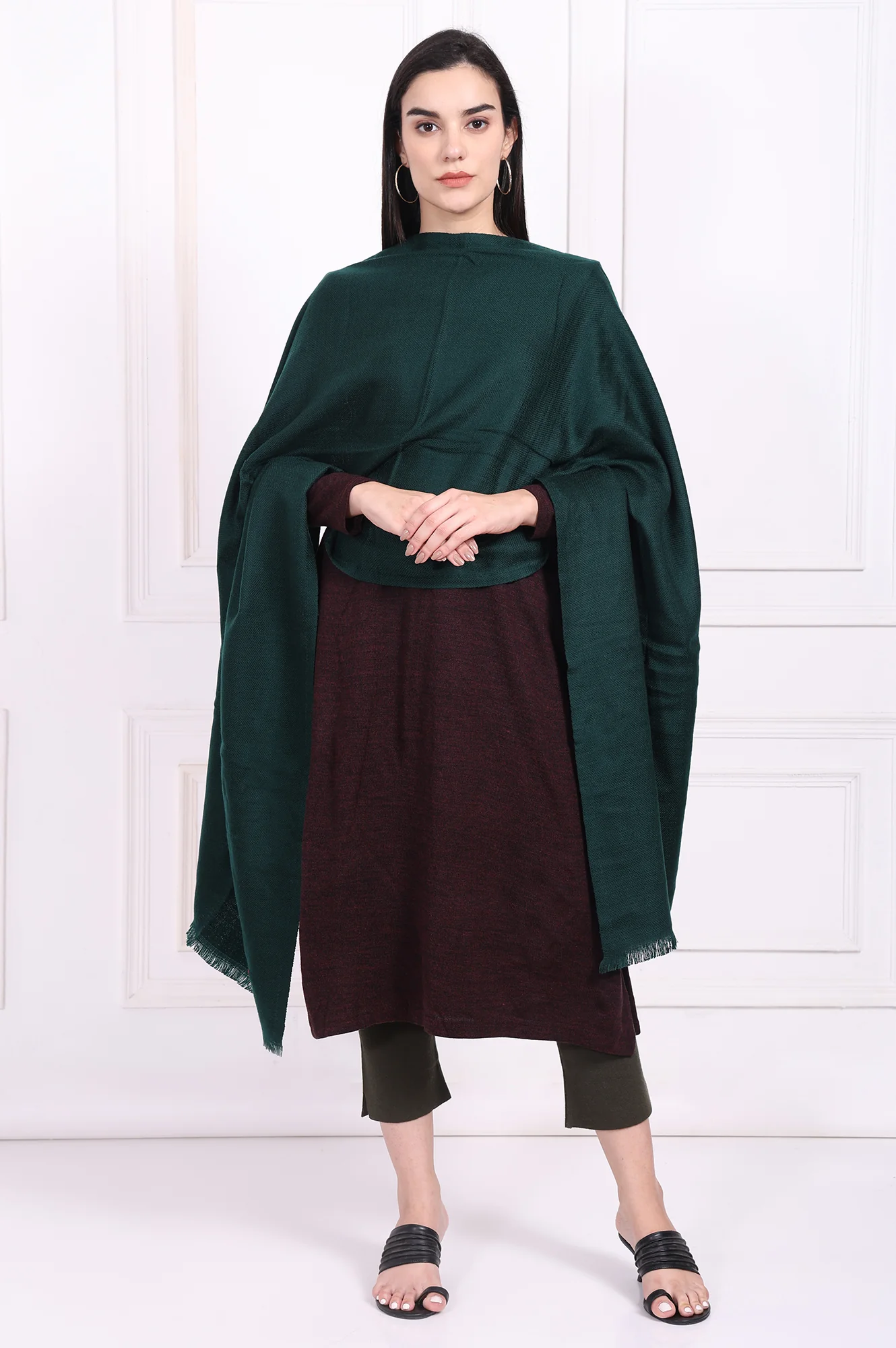 Green Textured Acrylic Winter Shawl