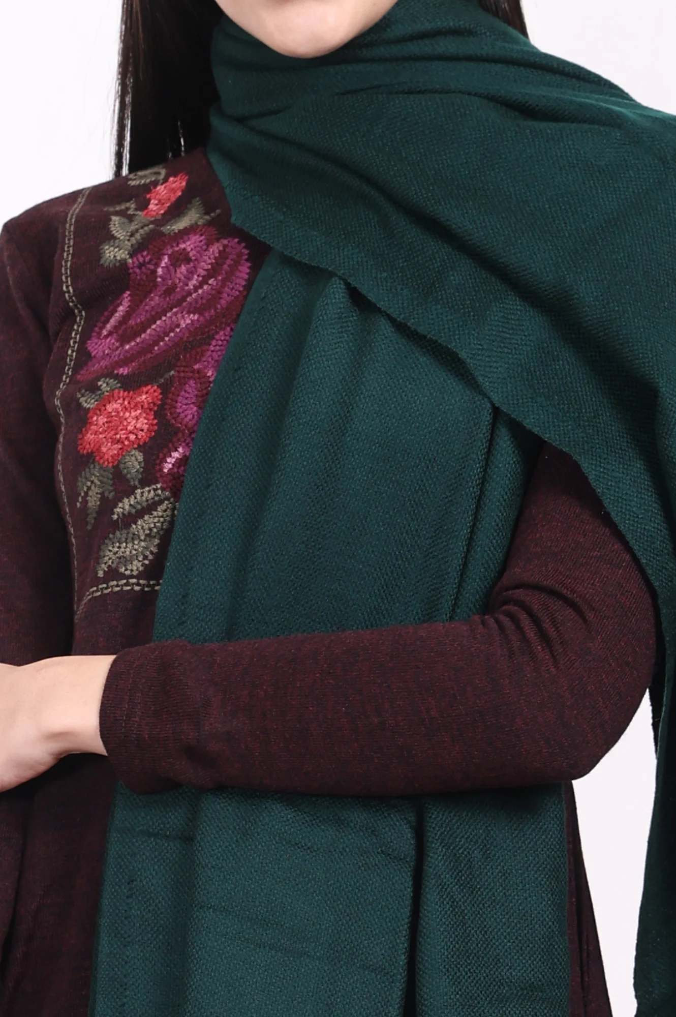 Green Textured Acrylic Winter Shawl - Image 3