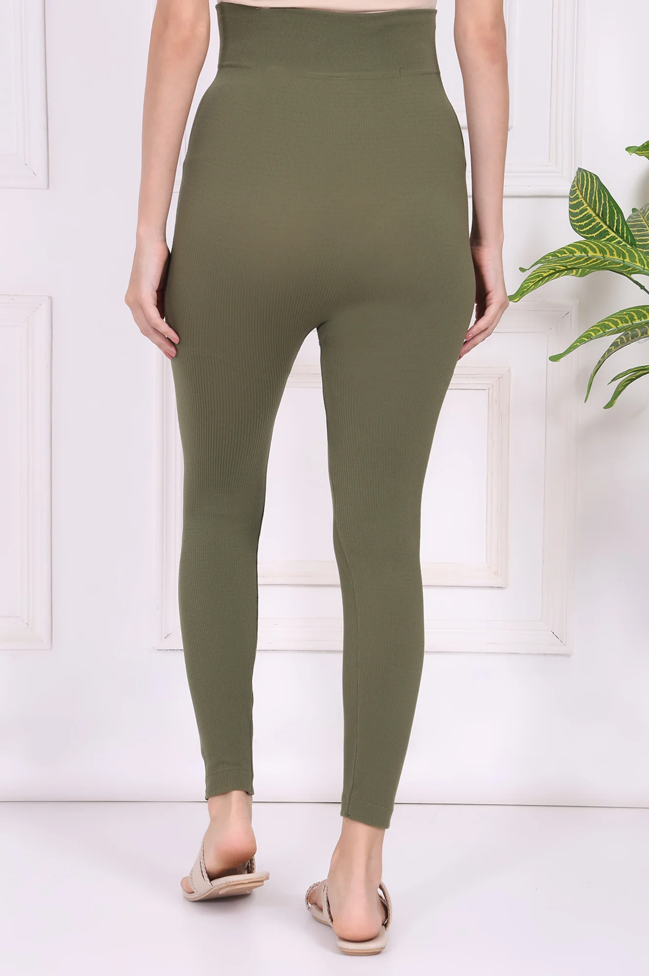 Green Textured Skinny Fit Tights - Image 4