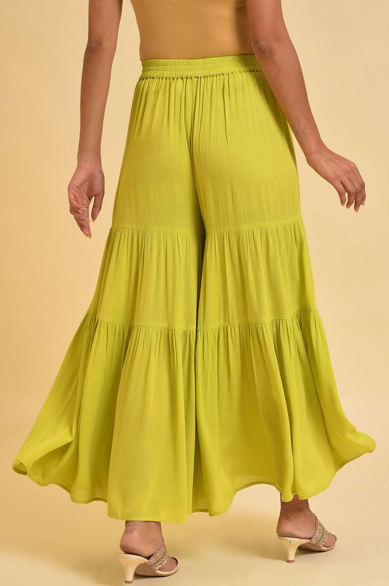 Green Tiered Solid Sharara - Image 2