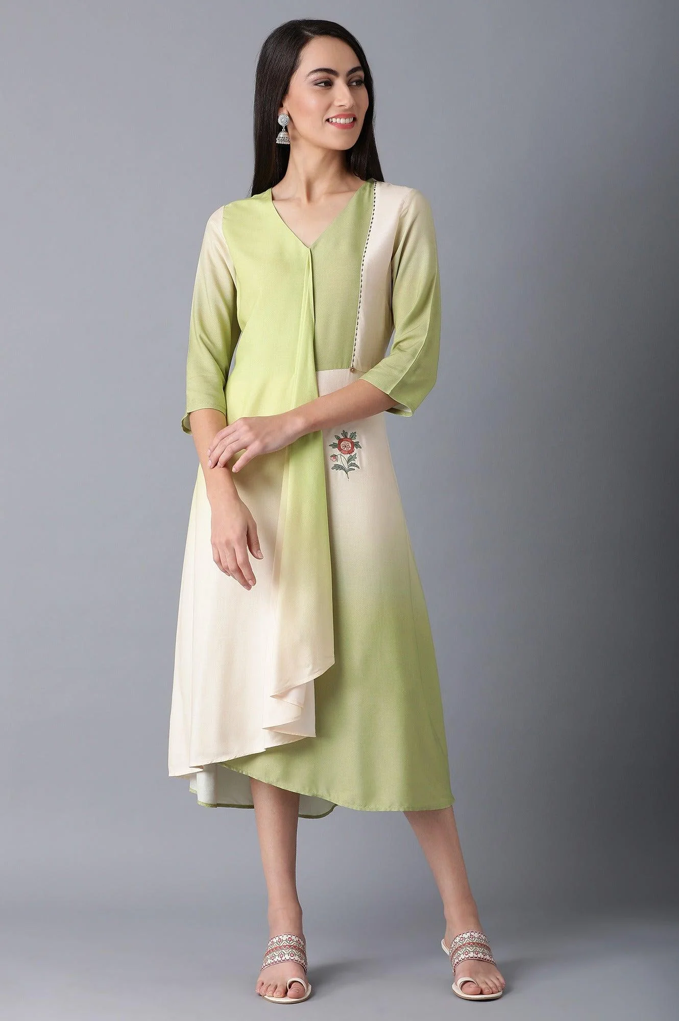 Green V-Neck Ombre Dress