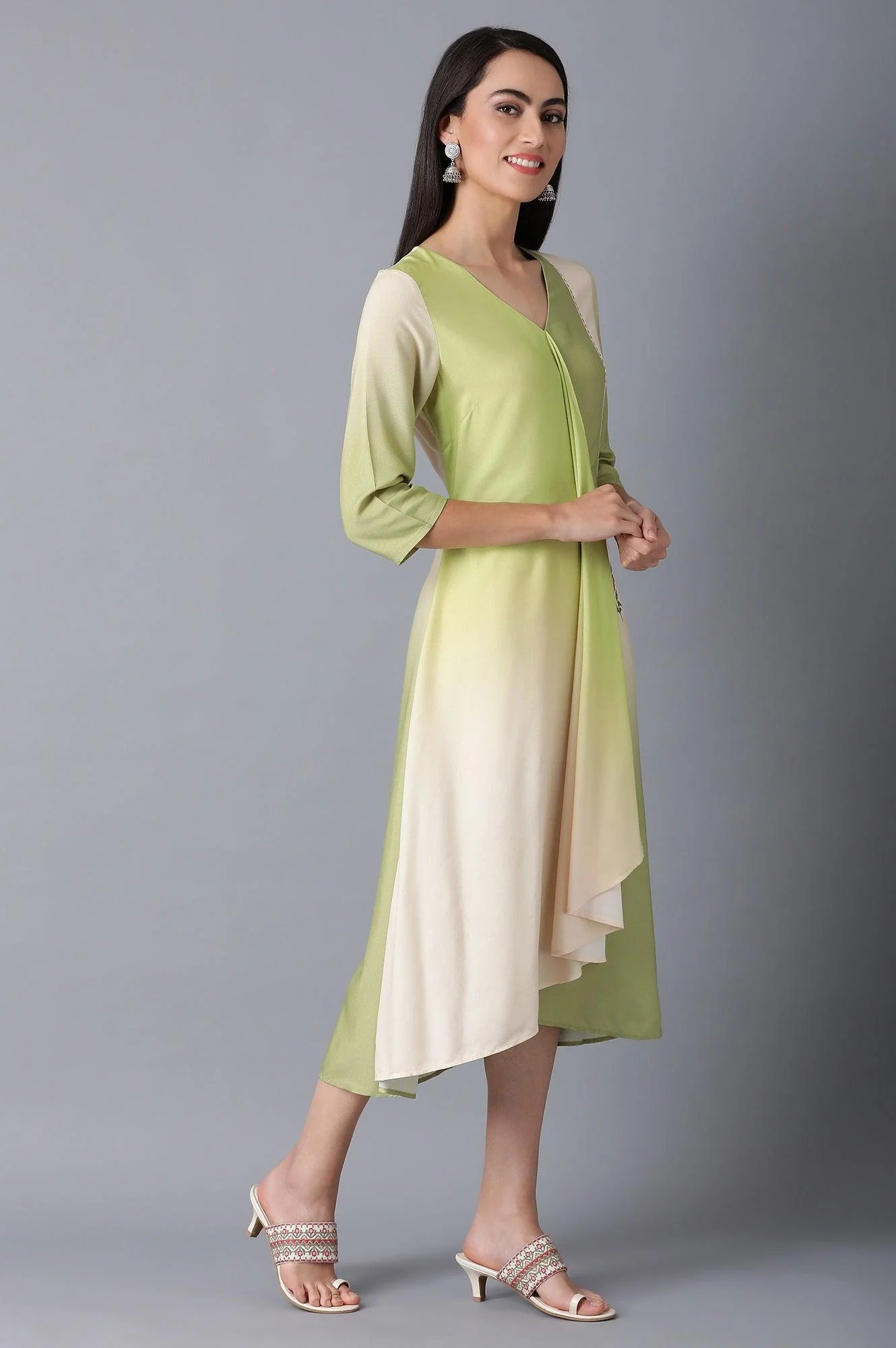 Green V-Neck Ombre Dress - Image 4
