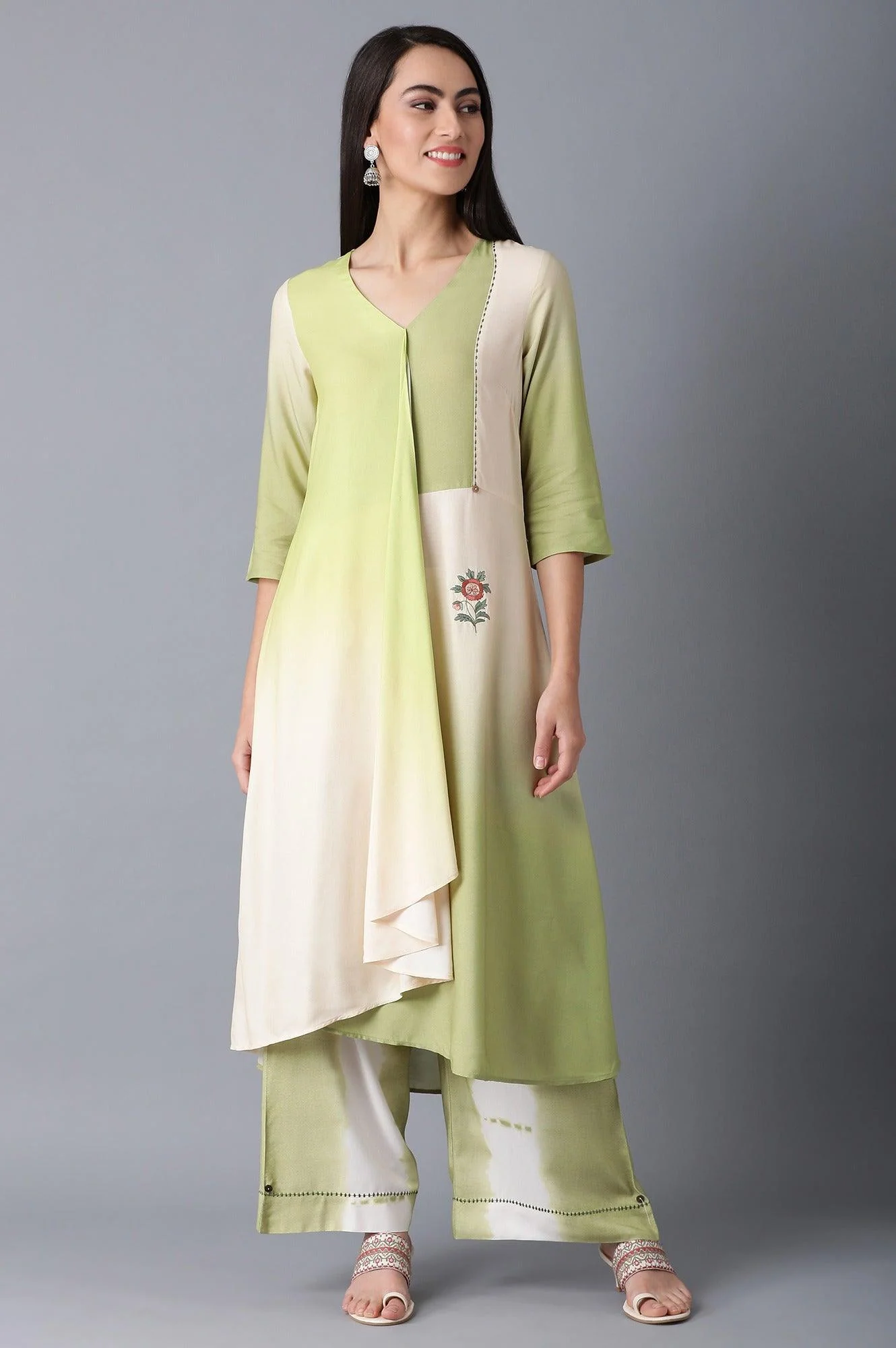 Green V-Neck Ombre Dress - Image 5