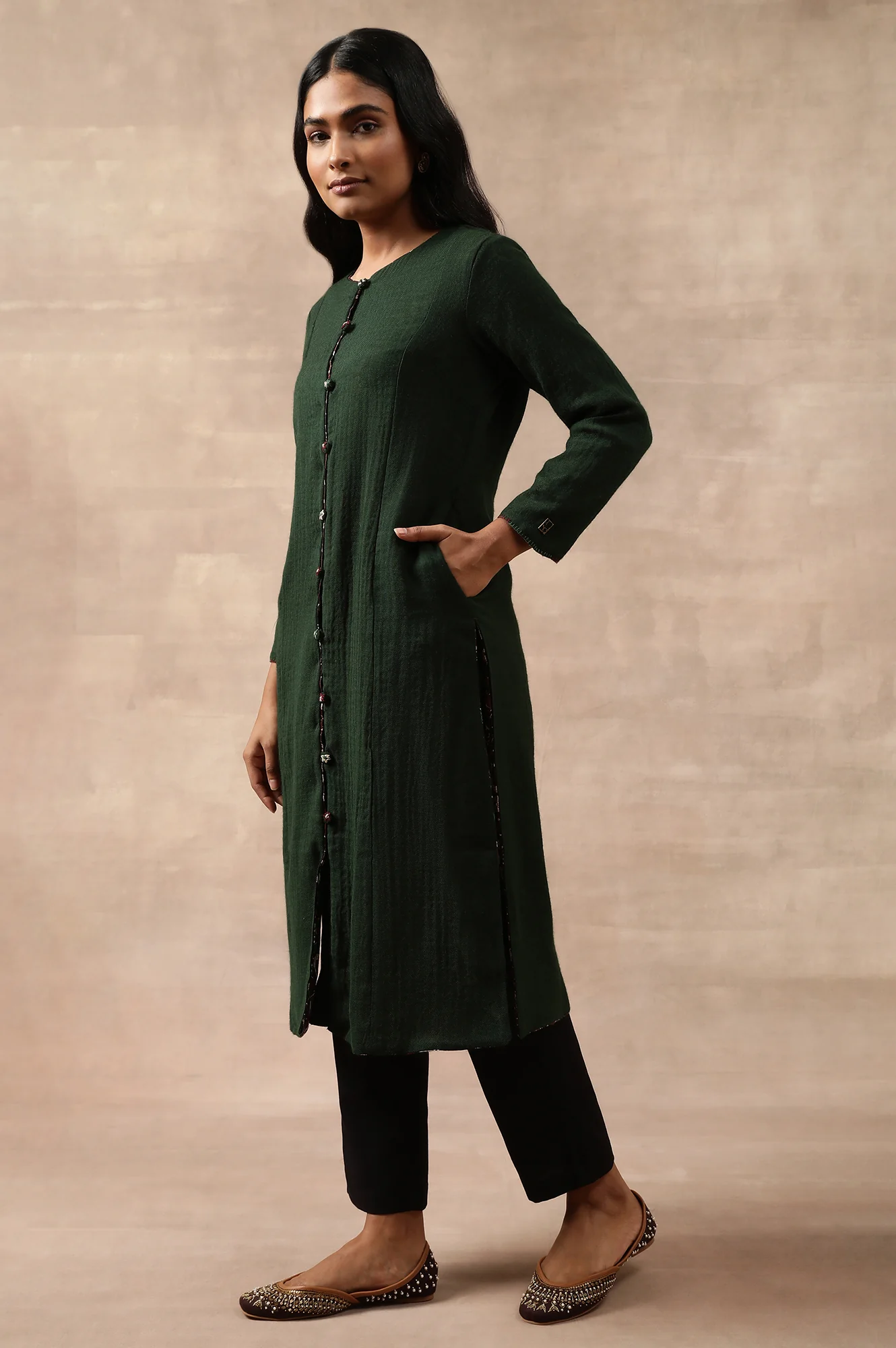 Green Woollen Reversible Jacket - Image 2