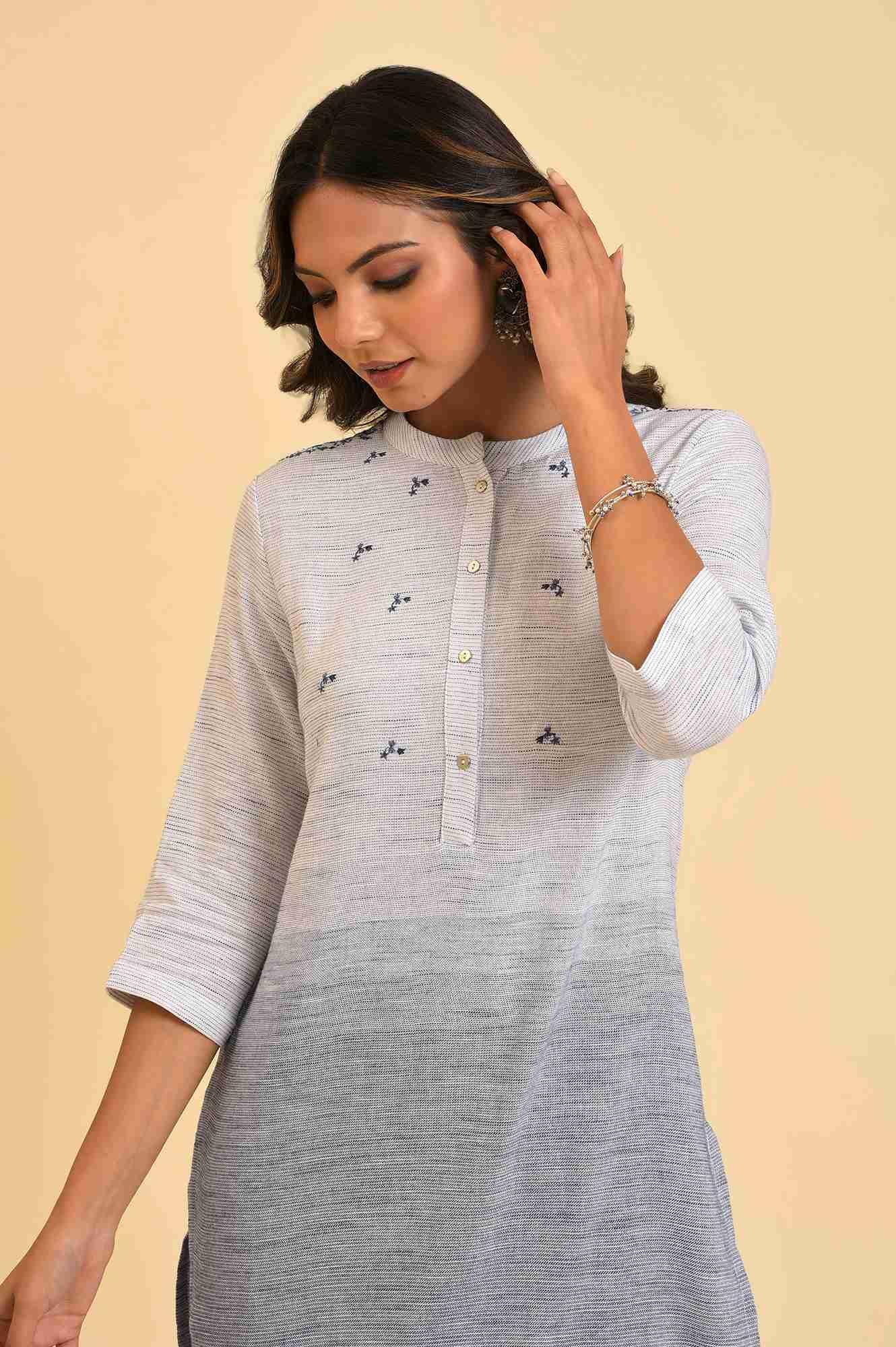 Grey And Blue Ombre Embroidered kurta - Image 5