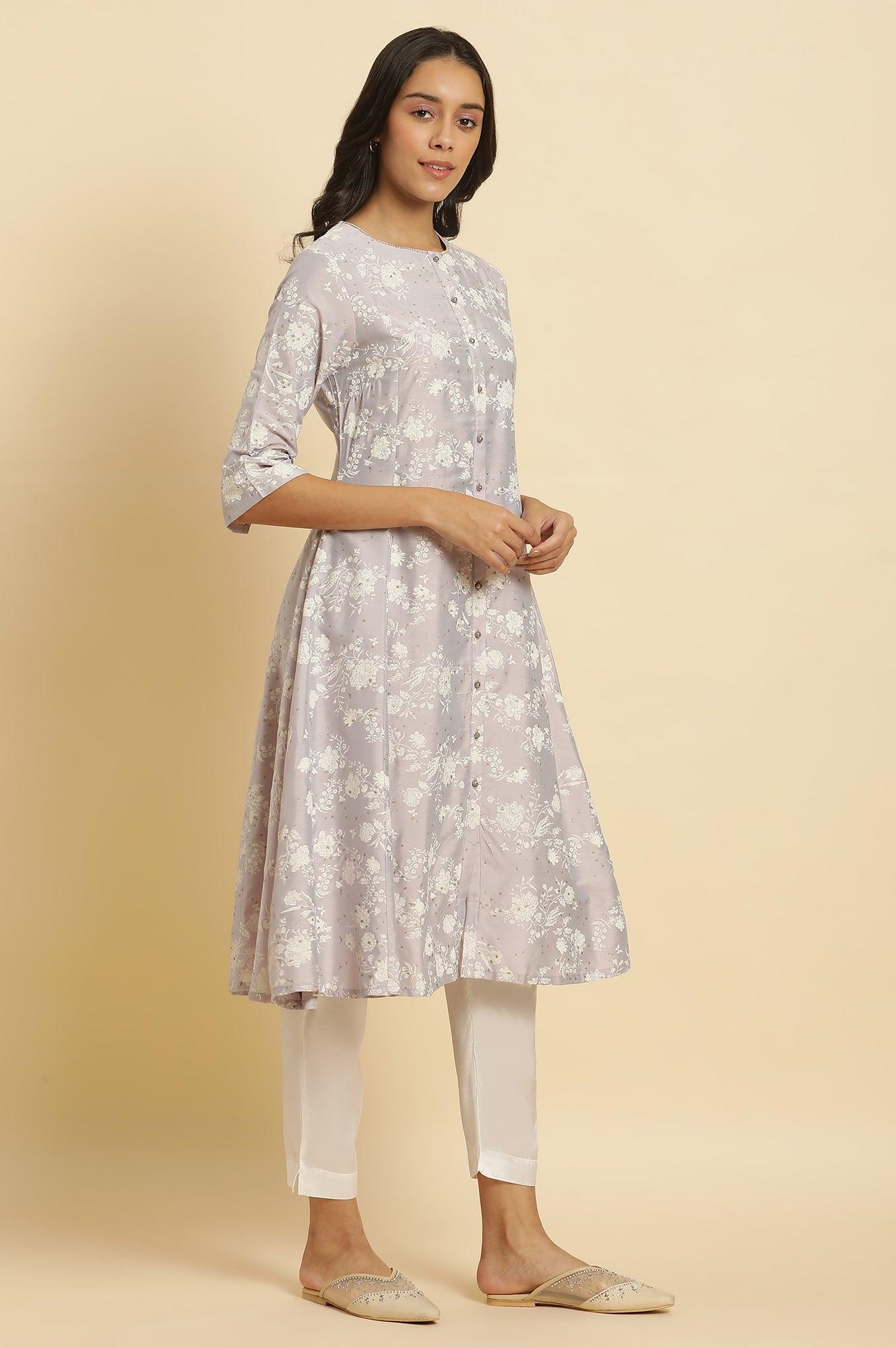 Grey Embellished Kurta And Pants Set - Image 3