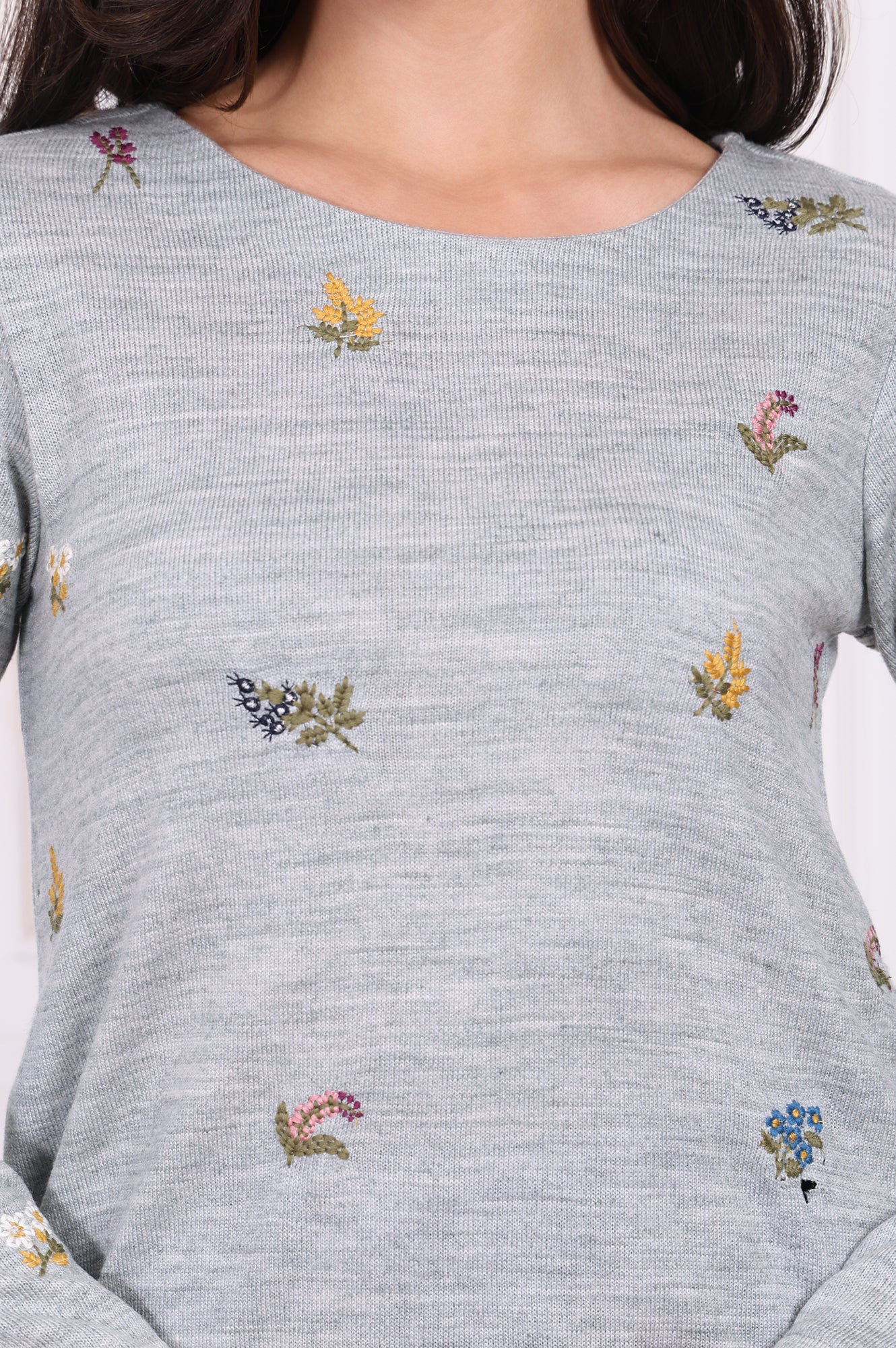Grey Embroidered Acrylic Straight A-line Tunic - Image 3