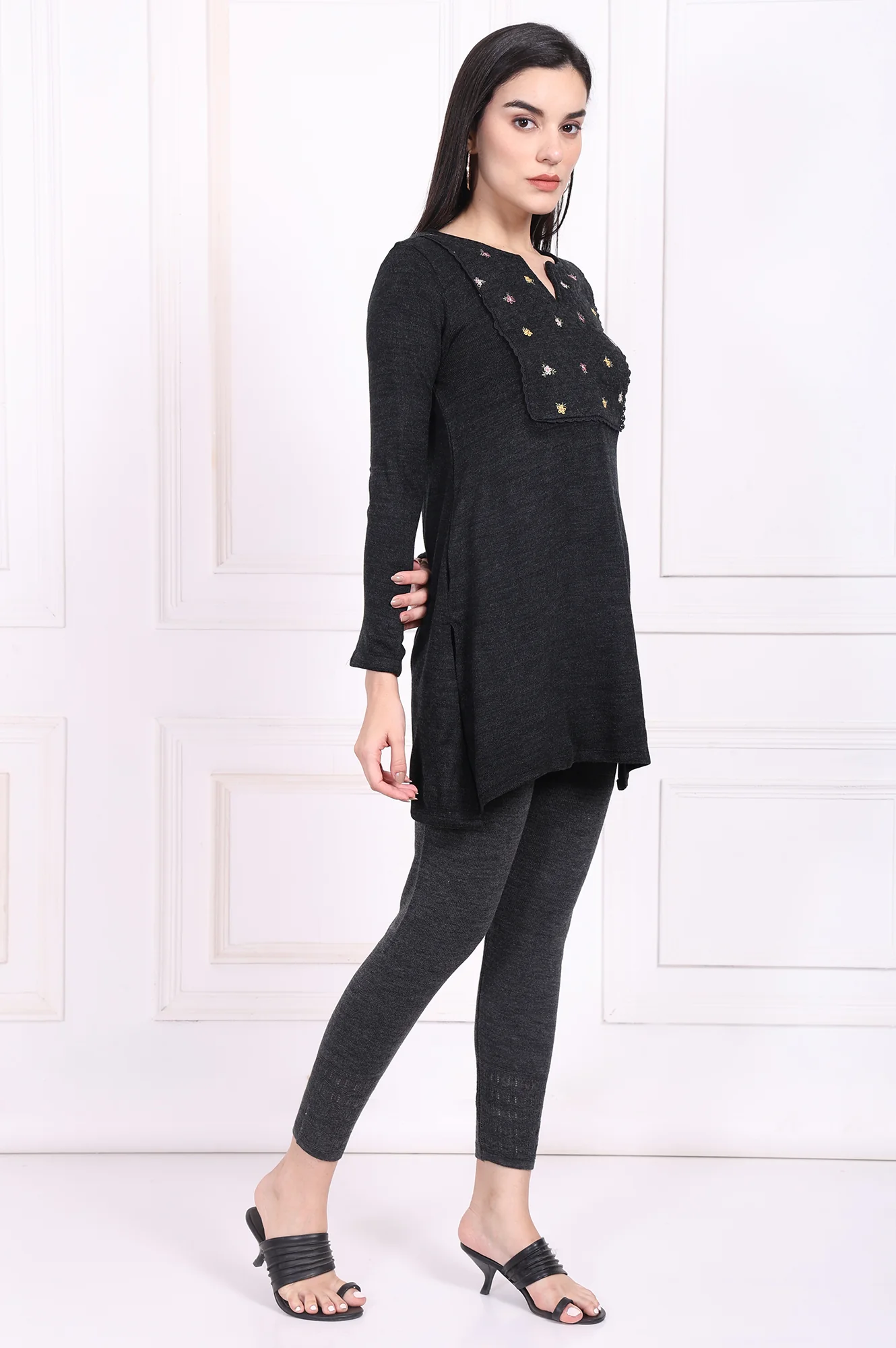 Grey Embroidered Straight Acrylic Tunic - Image 5