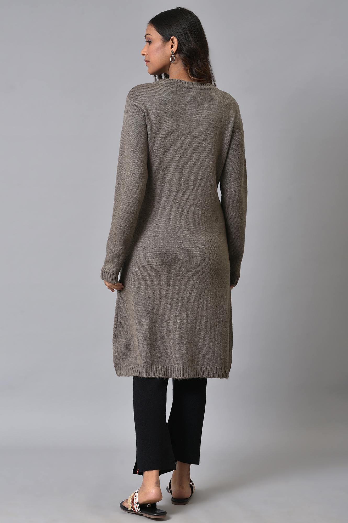 Grey Embroidered Women Cardigan - Image 2