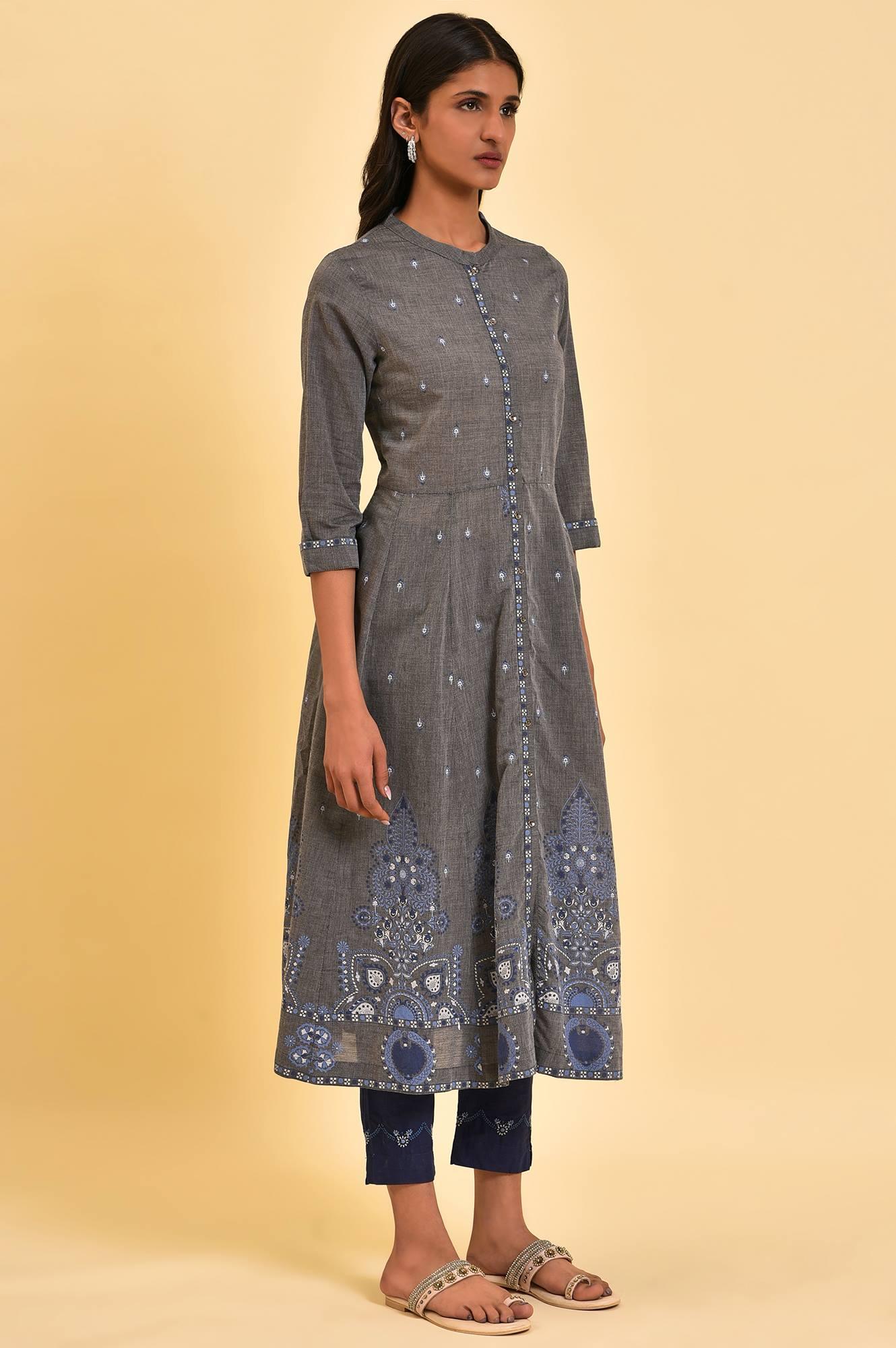 Grey Flared Printed kurta - Image 4