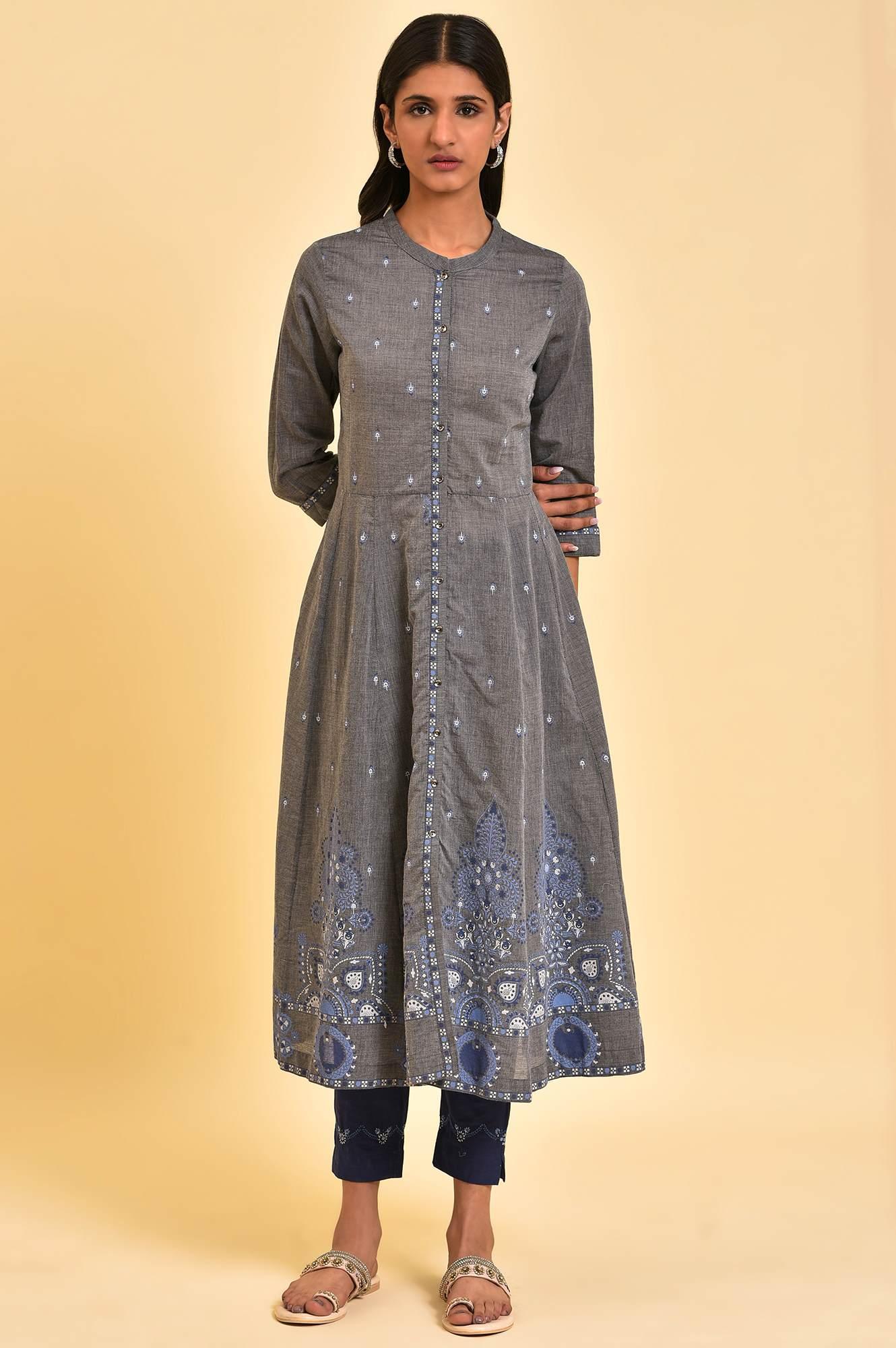Grey Flared Printed kurta - Image 6