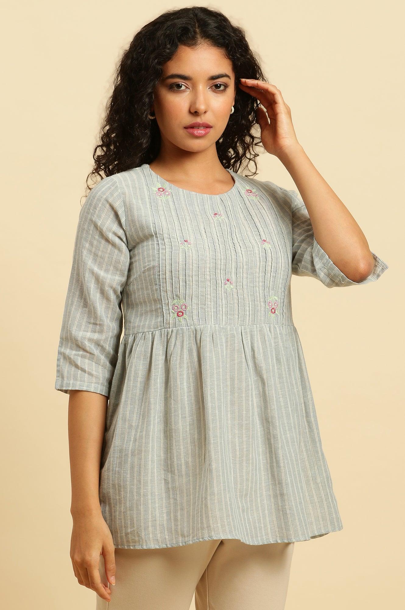 Grey Top with Pintucks and Embroidery - Image 4