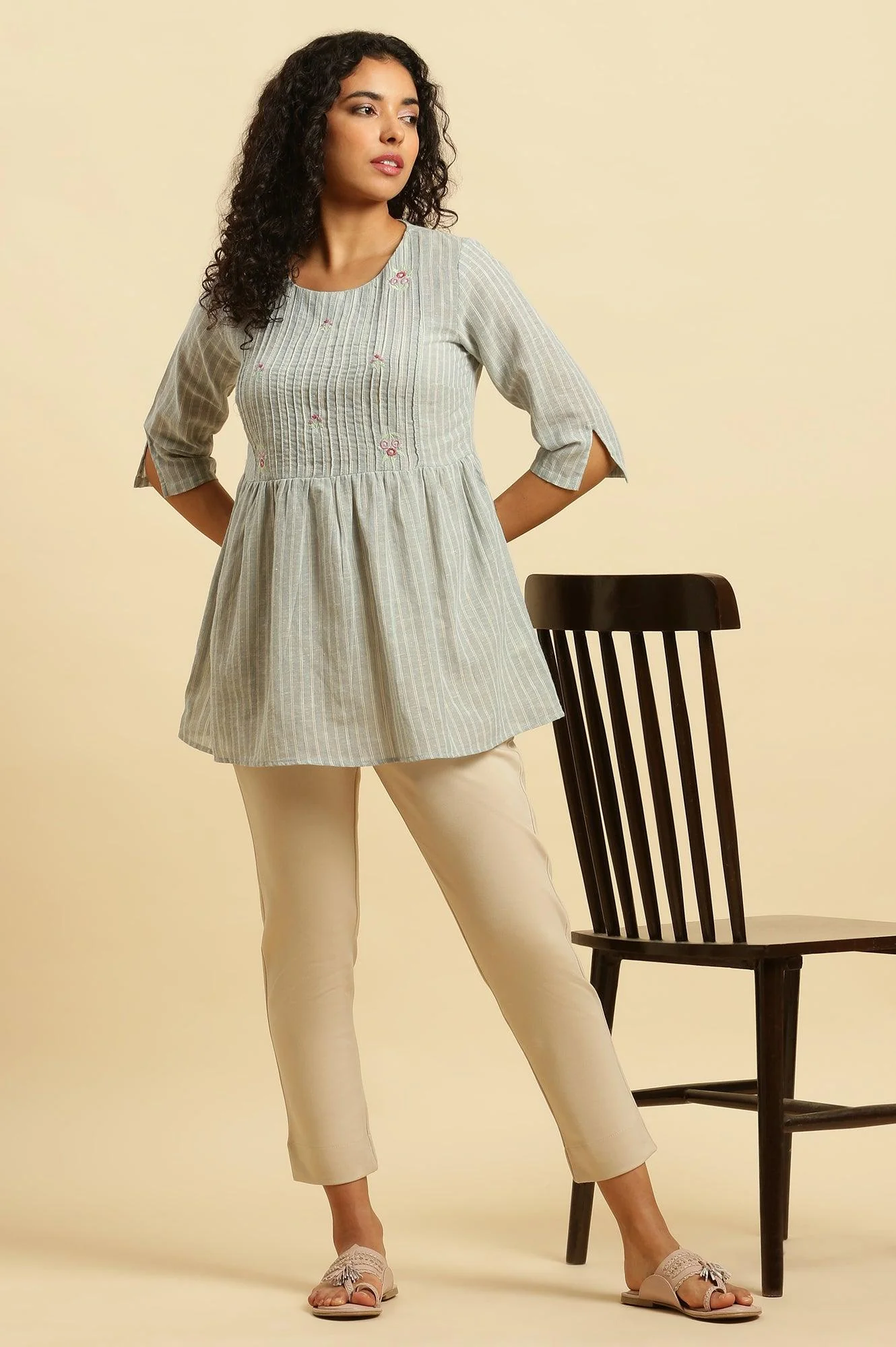 Grey Top with Pintucks and Embroidery - Image 5