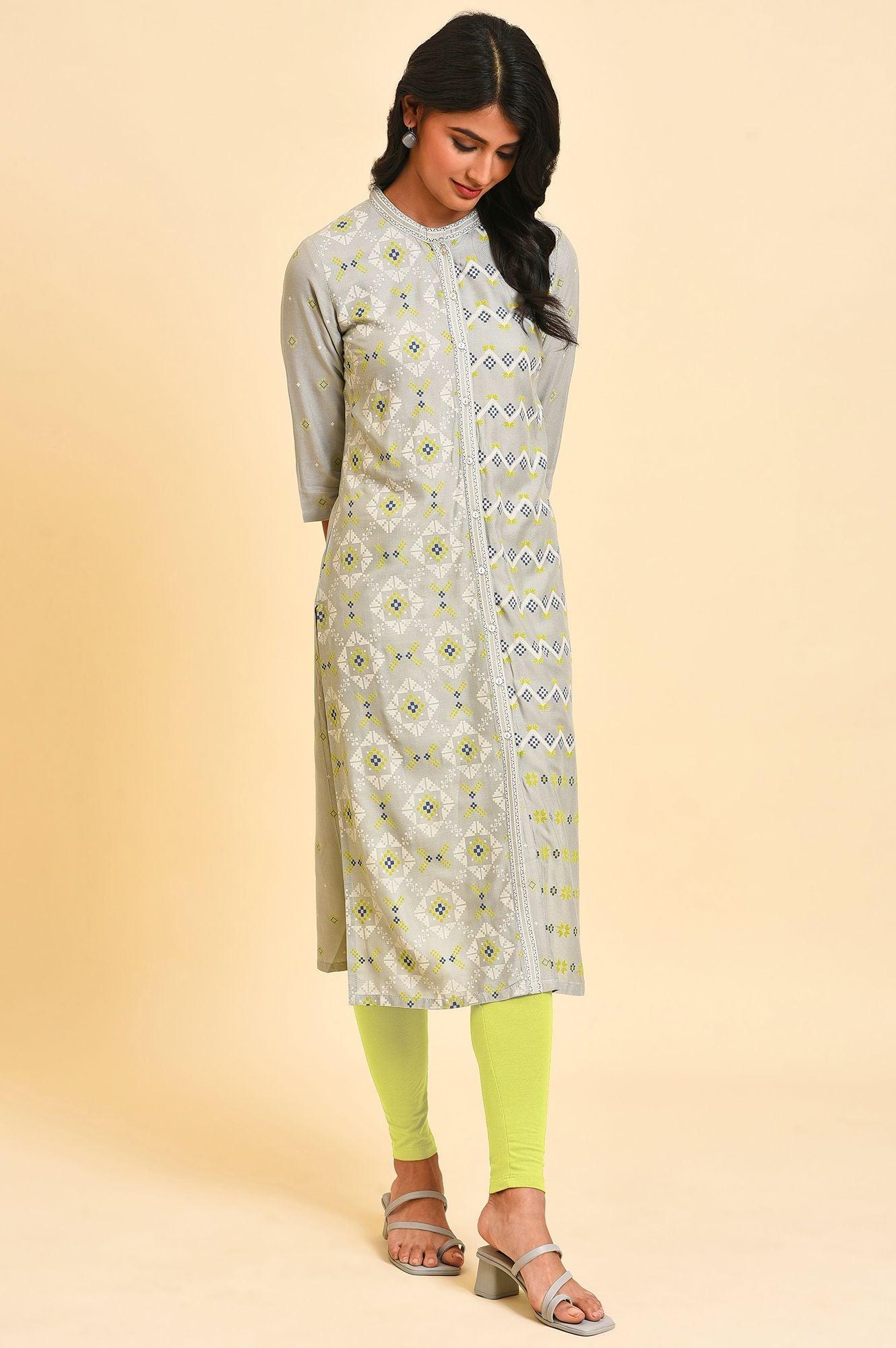 Grey Geometric Print kurta Set - Image 8