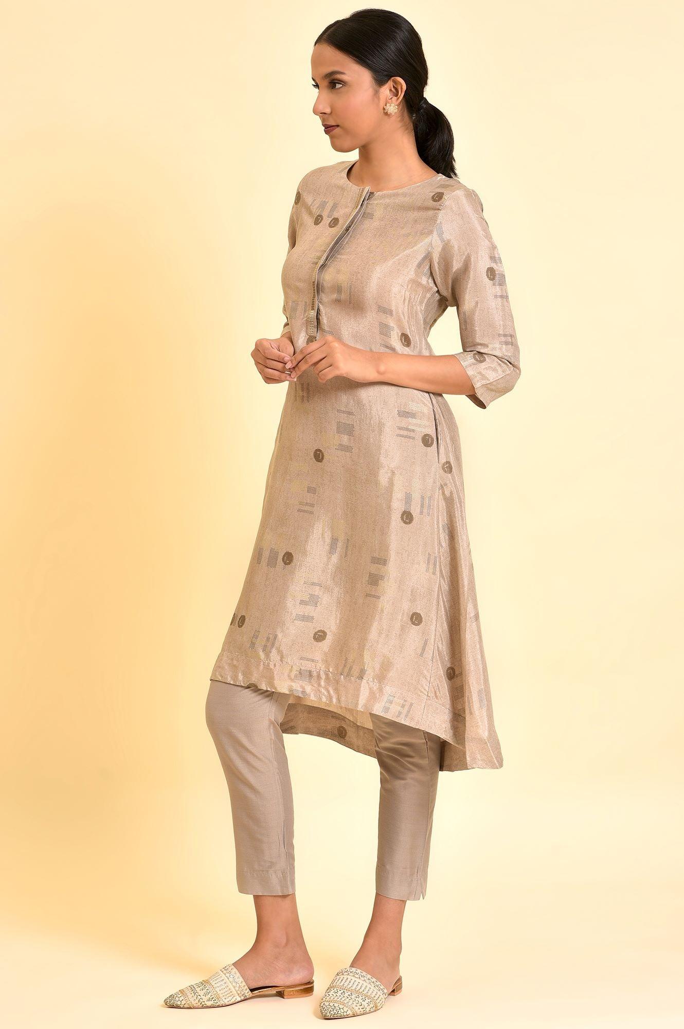 Grey High-Low Kurta And Pants Set - Image 4