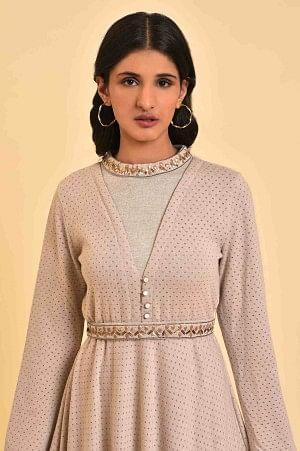 Grey Mock Layered Embellished Dress - Image 5