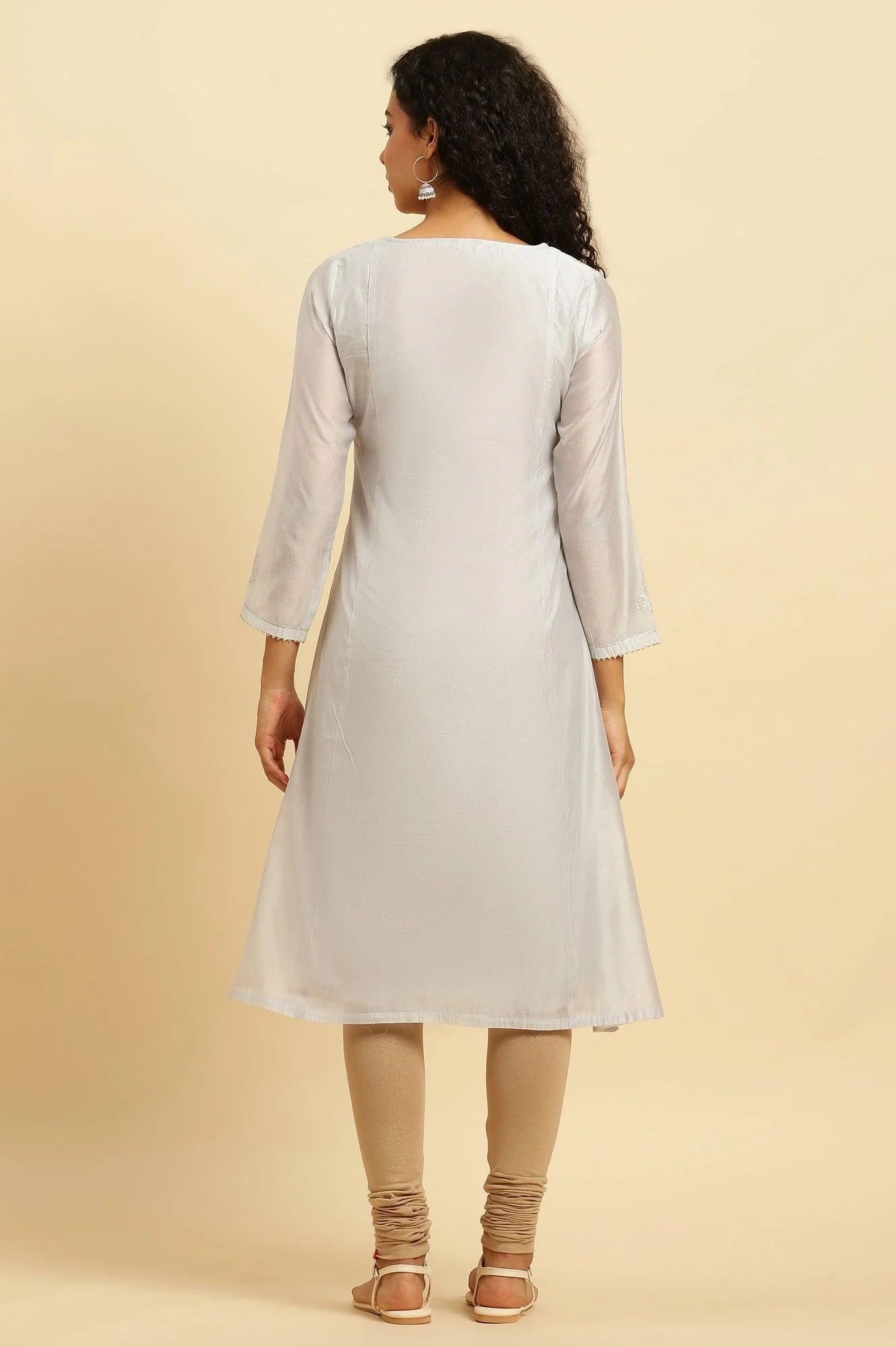 Grey Panelled Chanderi Zari Embroidered Straight Kurta - Image 5