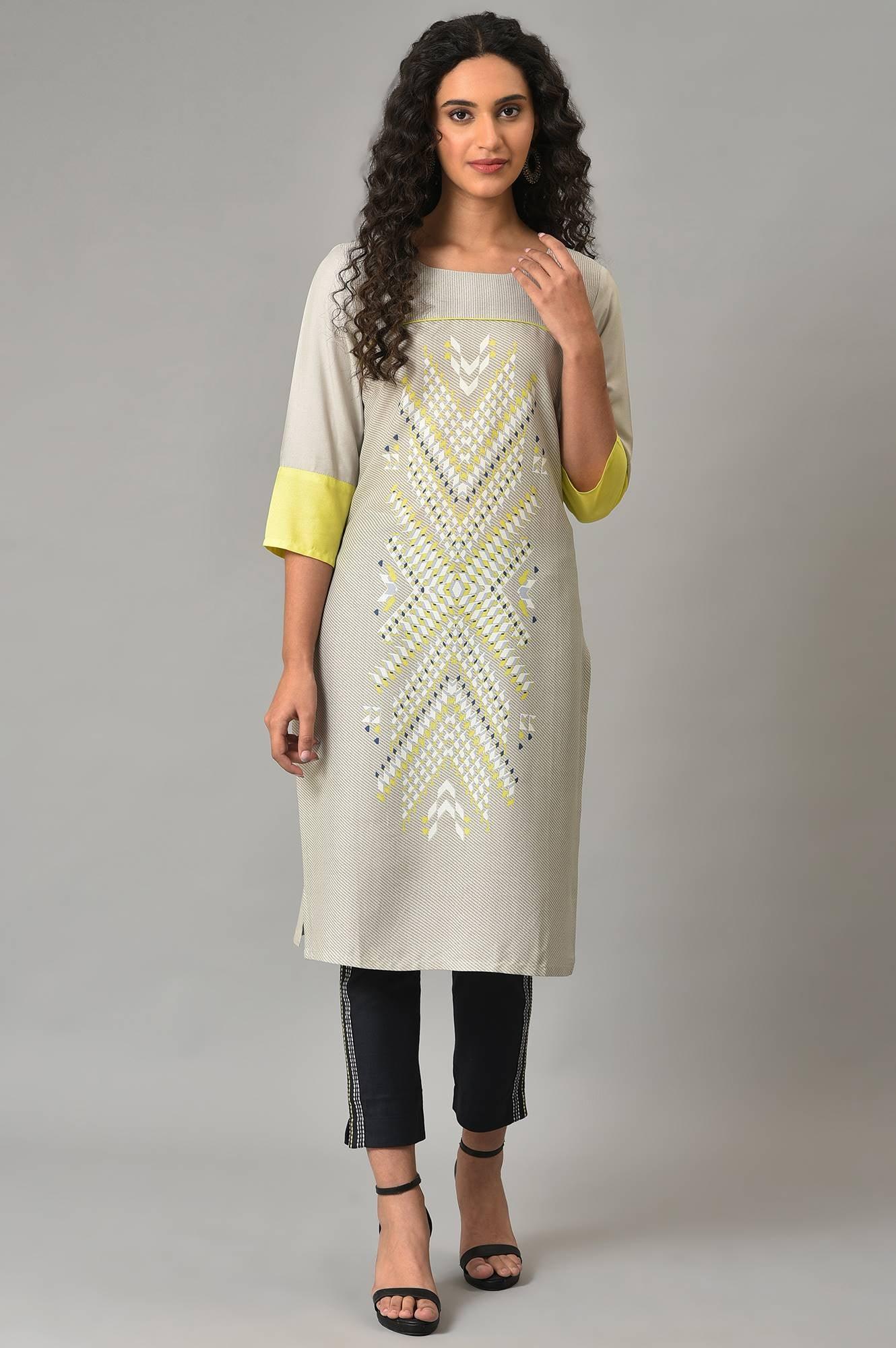 Grey Placement Print Plus Size Straight kurta - Image 6