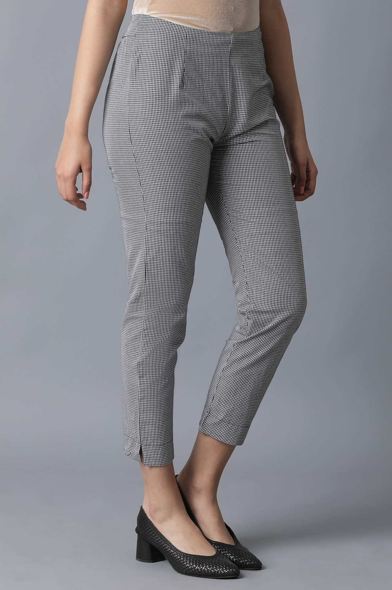 Grey Polka Dots Rayon Flax A-Line Kurta and Slim Pant Set - Image 4