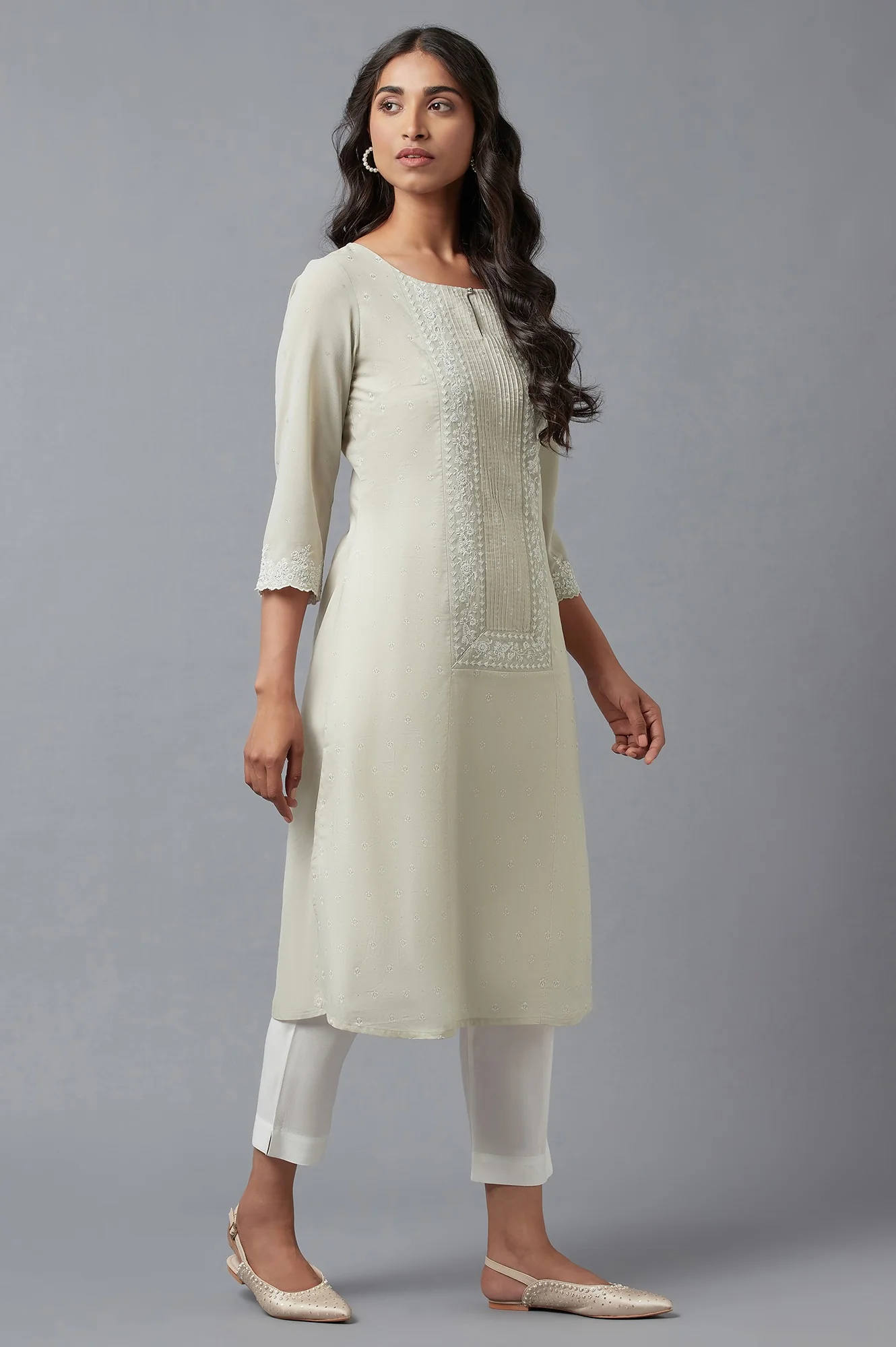 Grey Printed A-Line kurta - Image 4