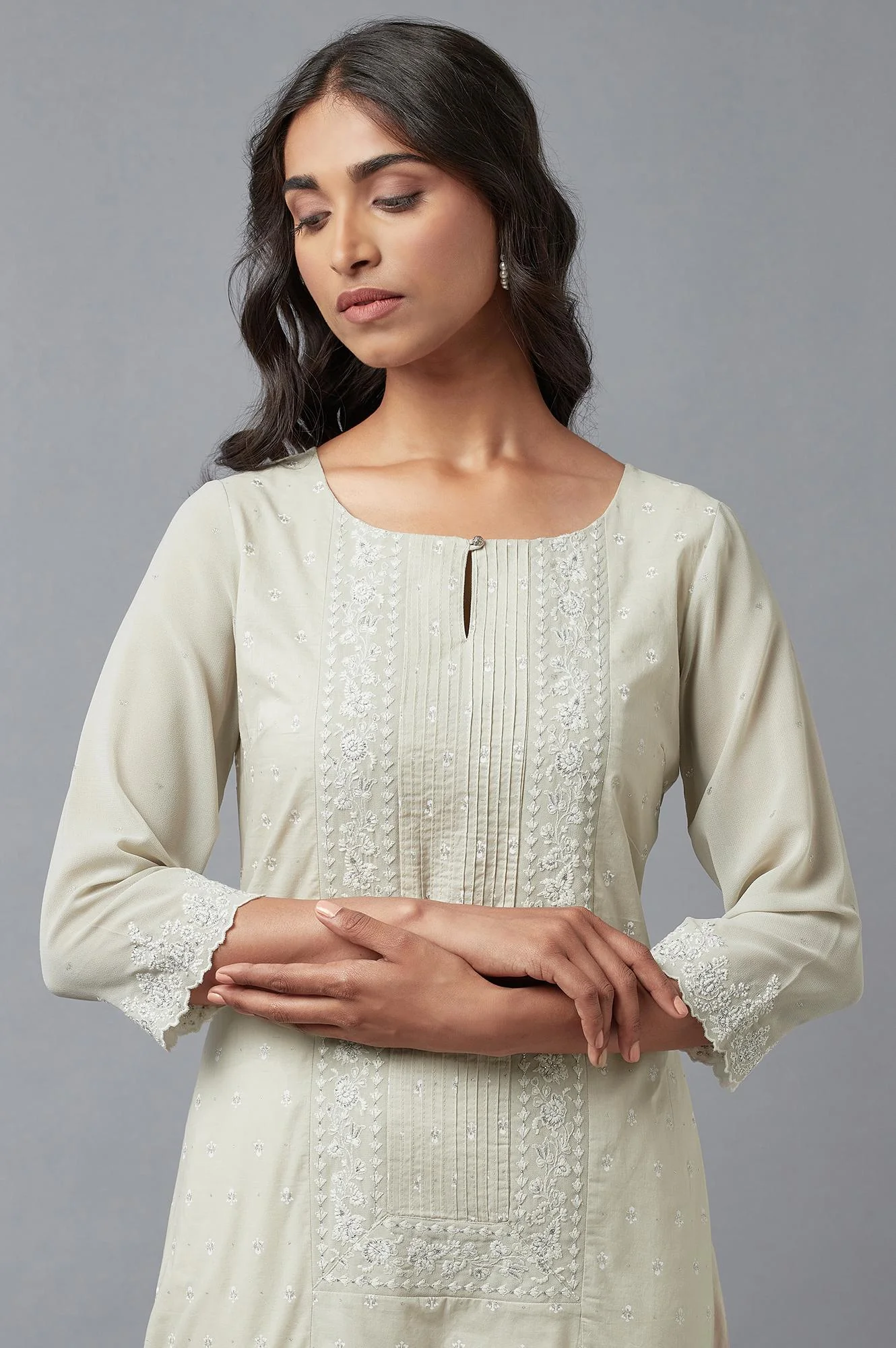Grey Printed A-Line kurta - Image 5
