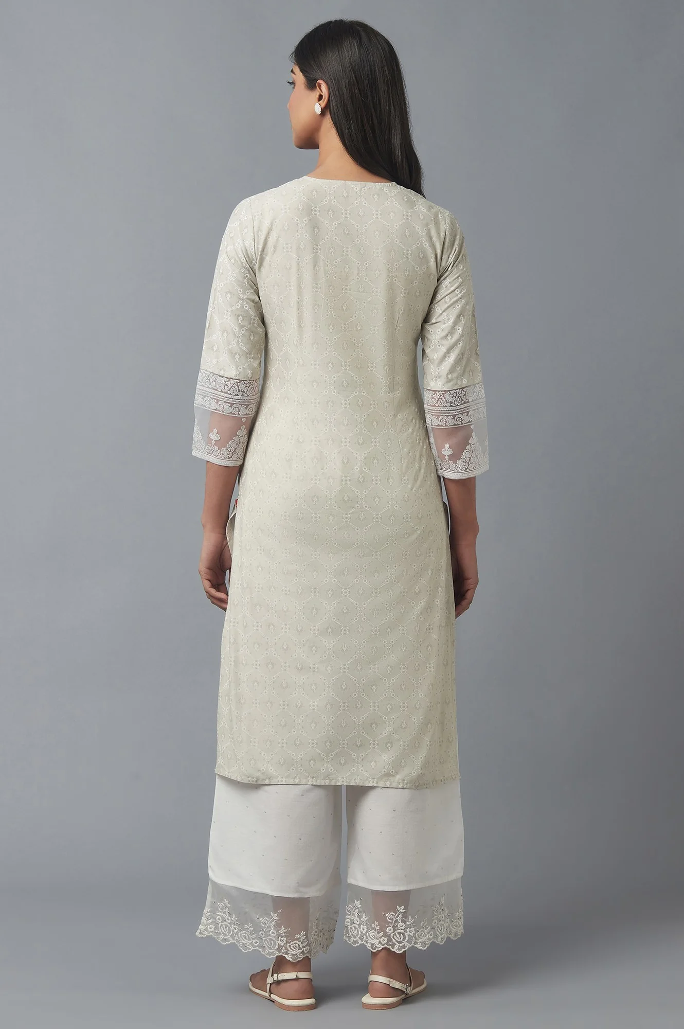 Grey Printed kurta with Broasso Border - Image 2