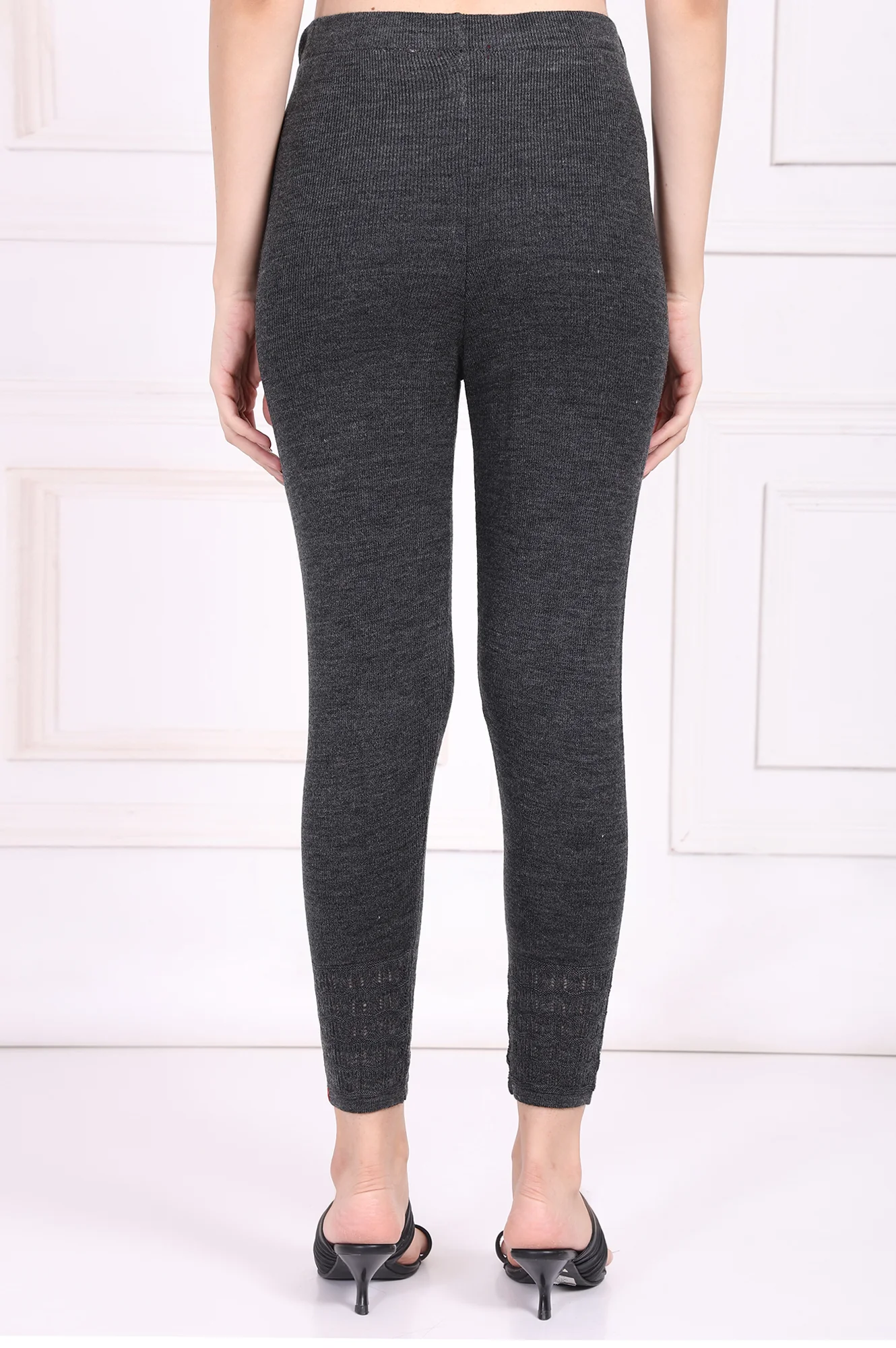 Grey Solid Acrylic Winter Legging - Image 4