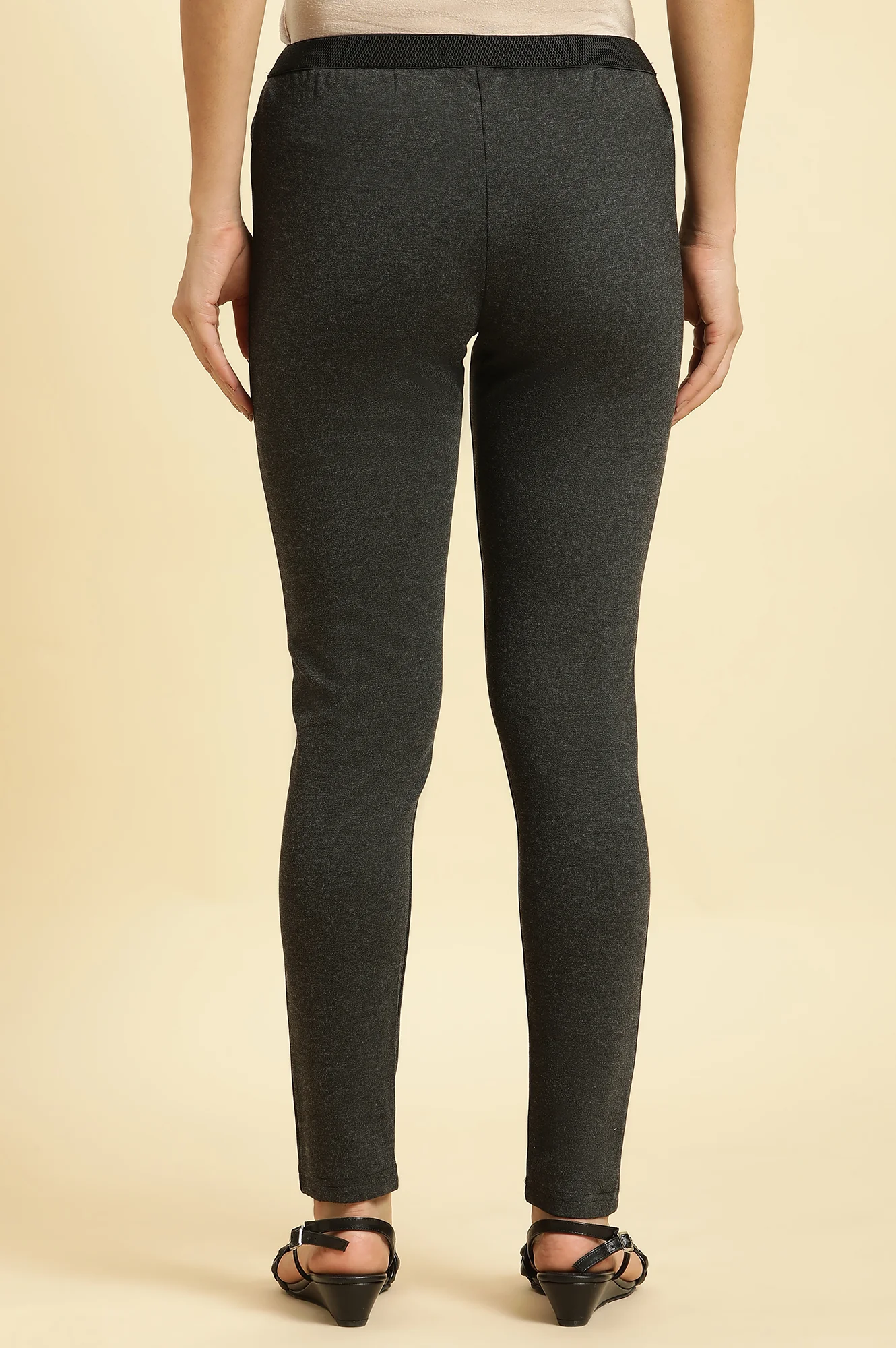 Grey Solid Skinny Rayon Legging - Image 3