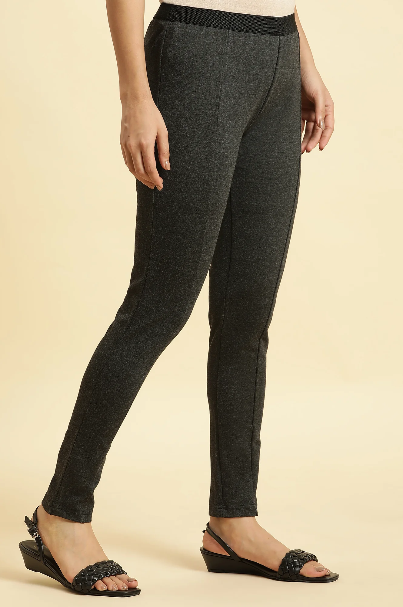 Grey Solid Skinny Rayon Legging - Image 4