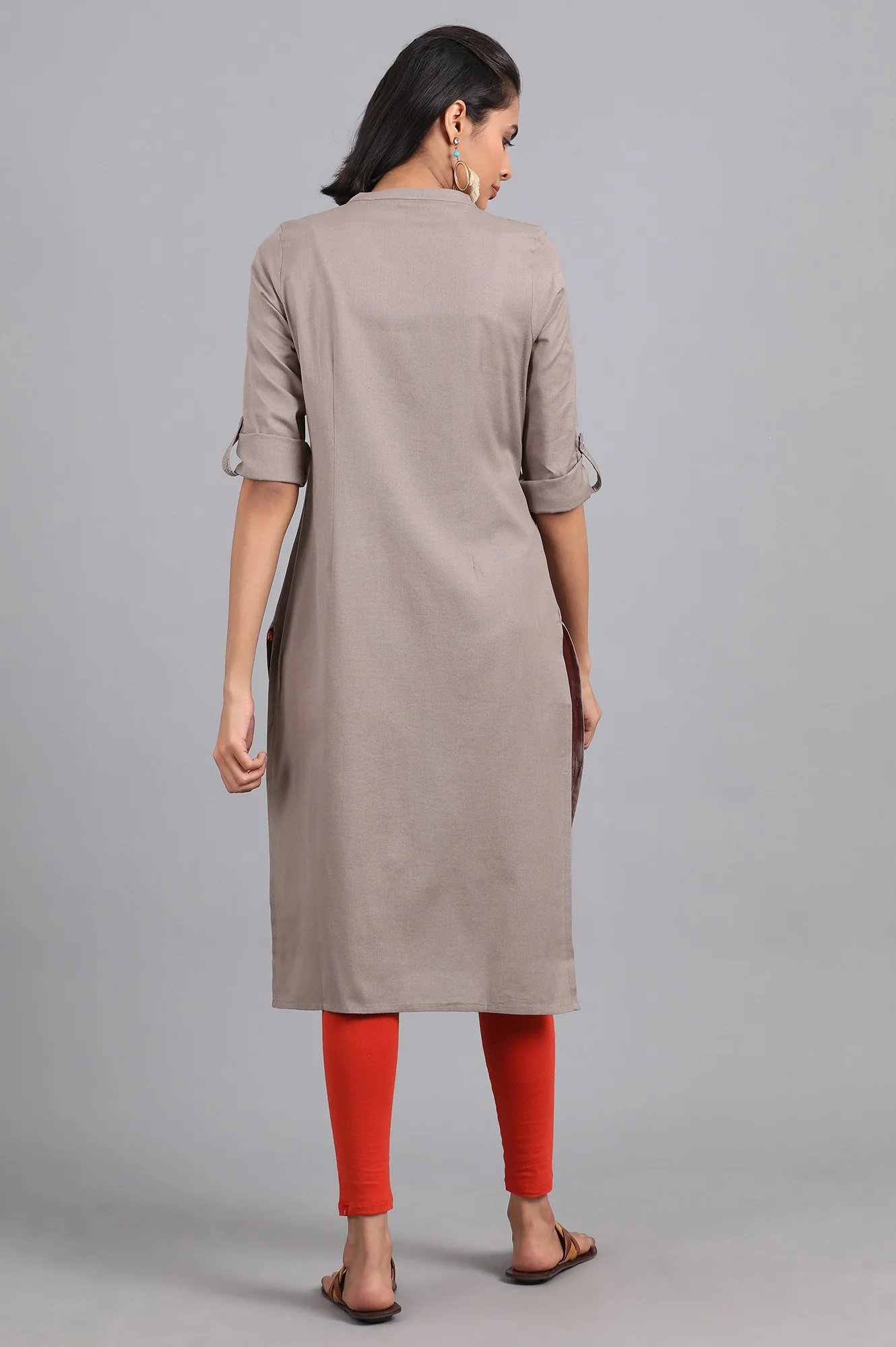 Grey Solid Straight Cotton Kurta - Image 5