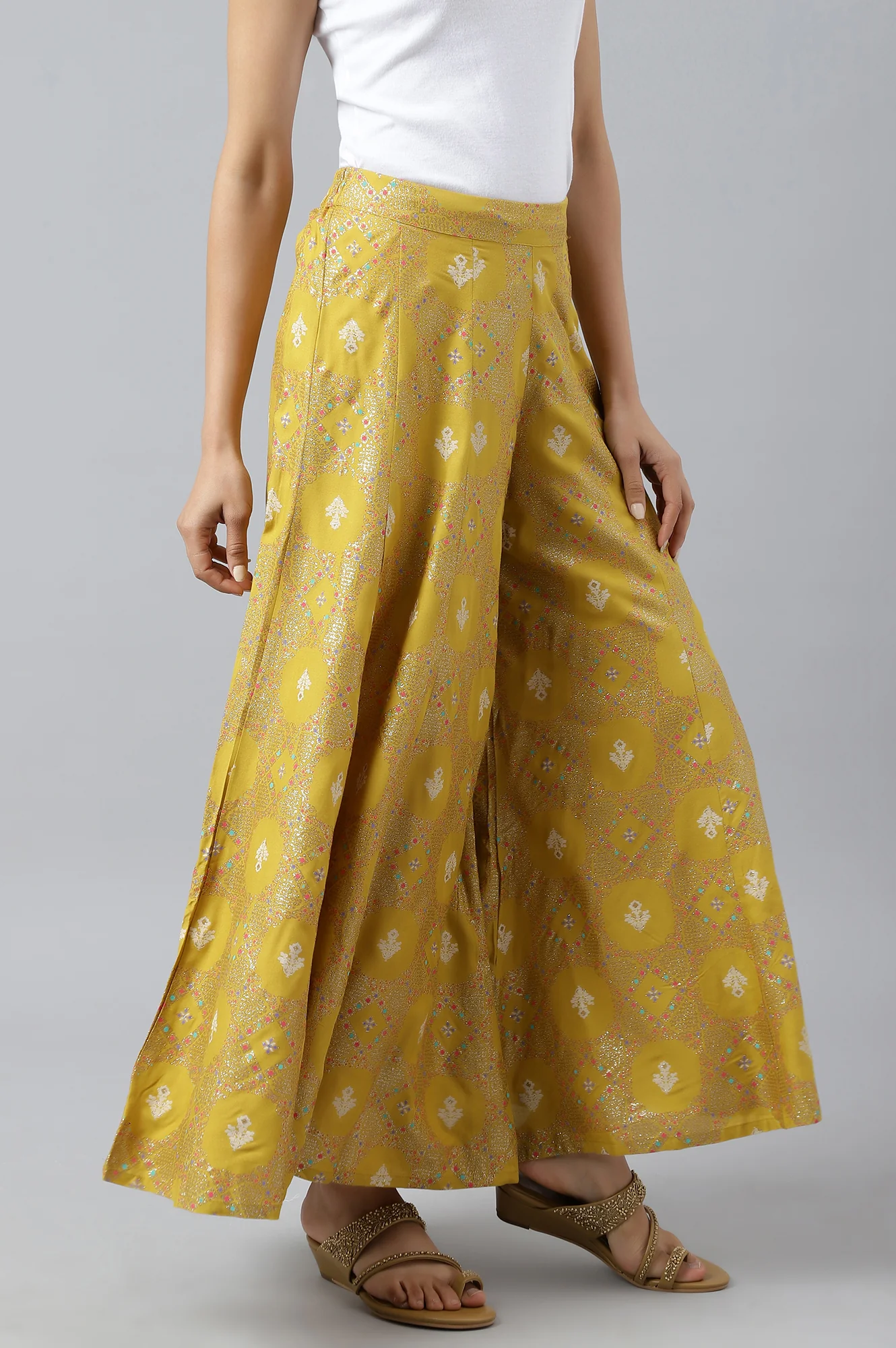 Honeysuckle Yellow Printed Flared Culottes - Image 3