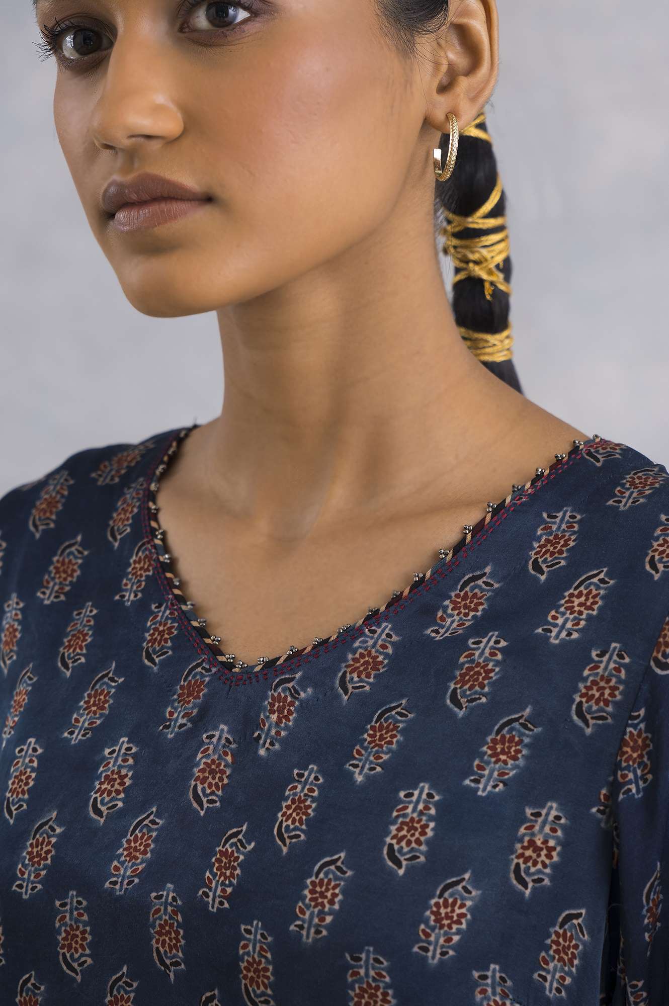 Indigo Ajrakh Print V-Neck kurta - Image 6