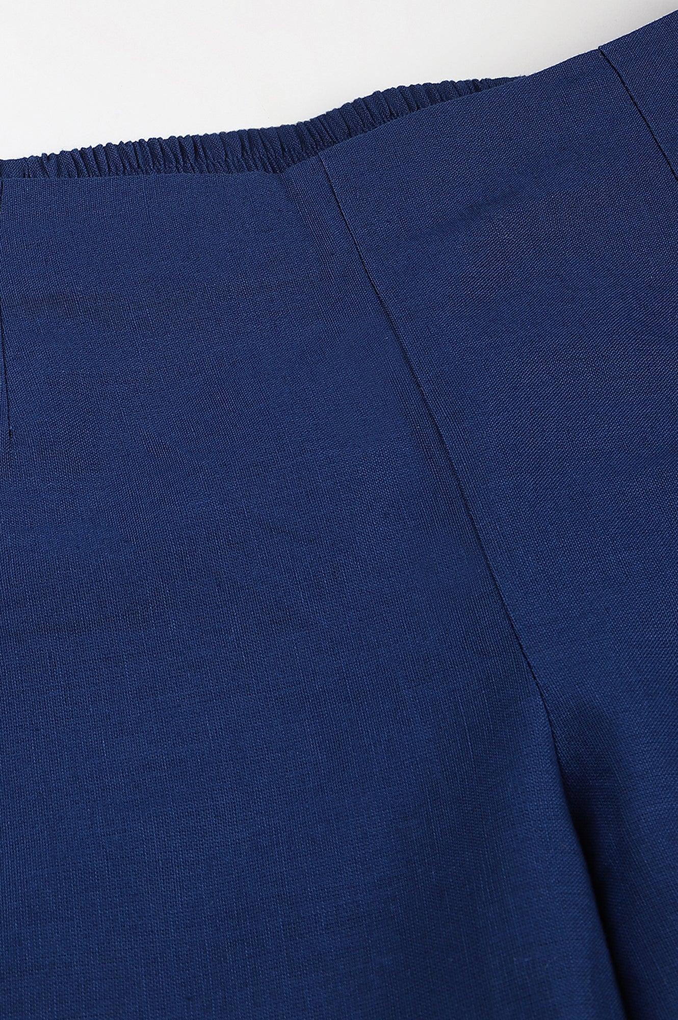 Indigo Blue Cotton Blend Slim Pants - Image 7