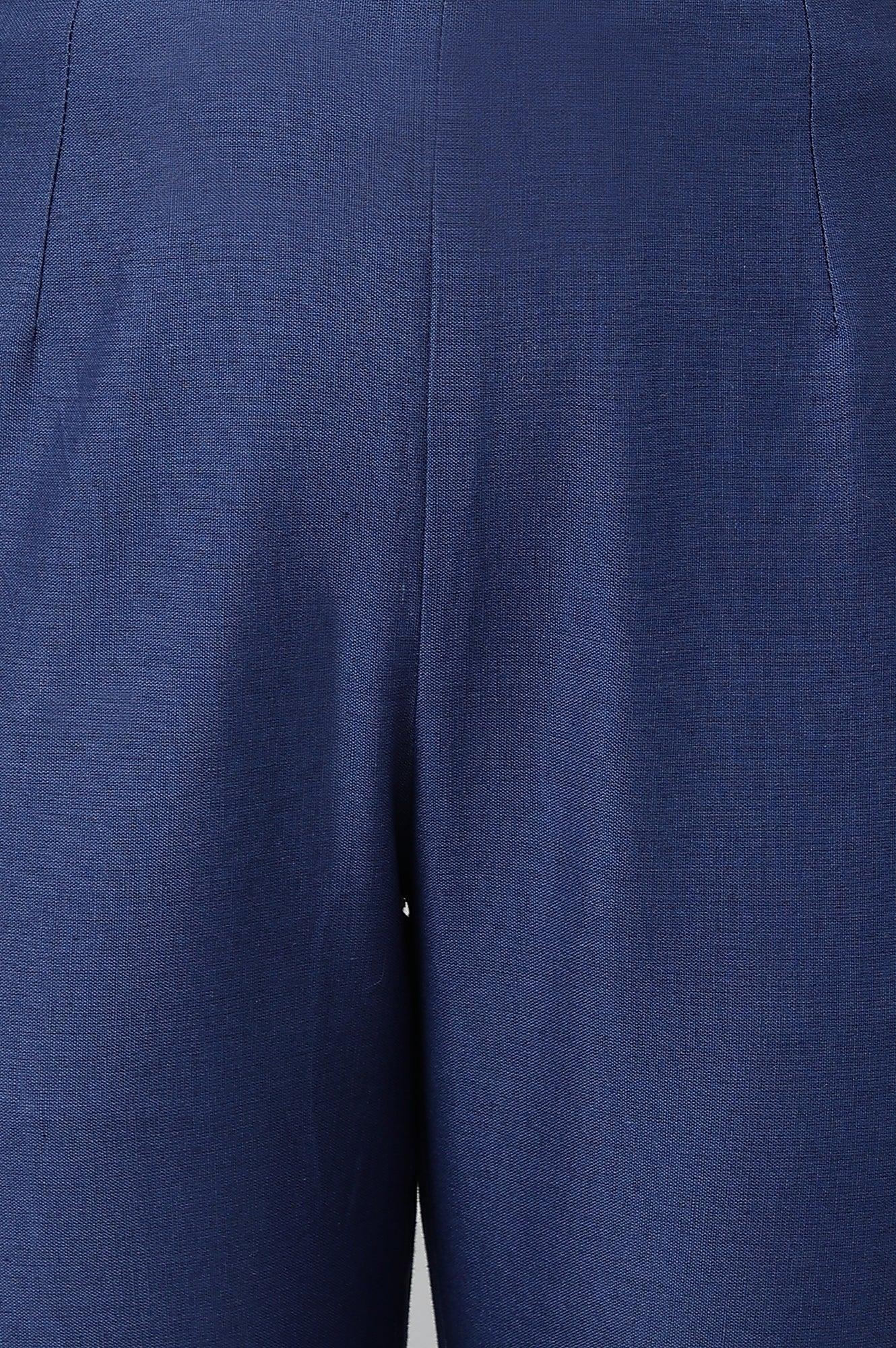 Indigo Blue Cotton Blend Slim Pants - Image 9
