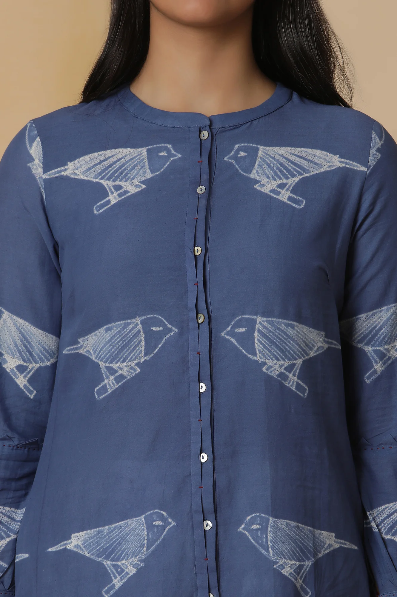 Indigo Blue Shibori Cotton Shirt Kurta - Image 6