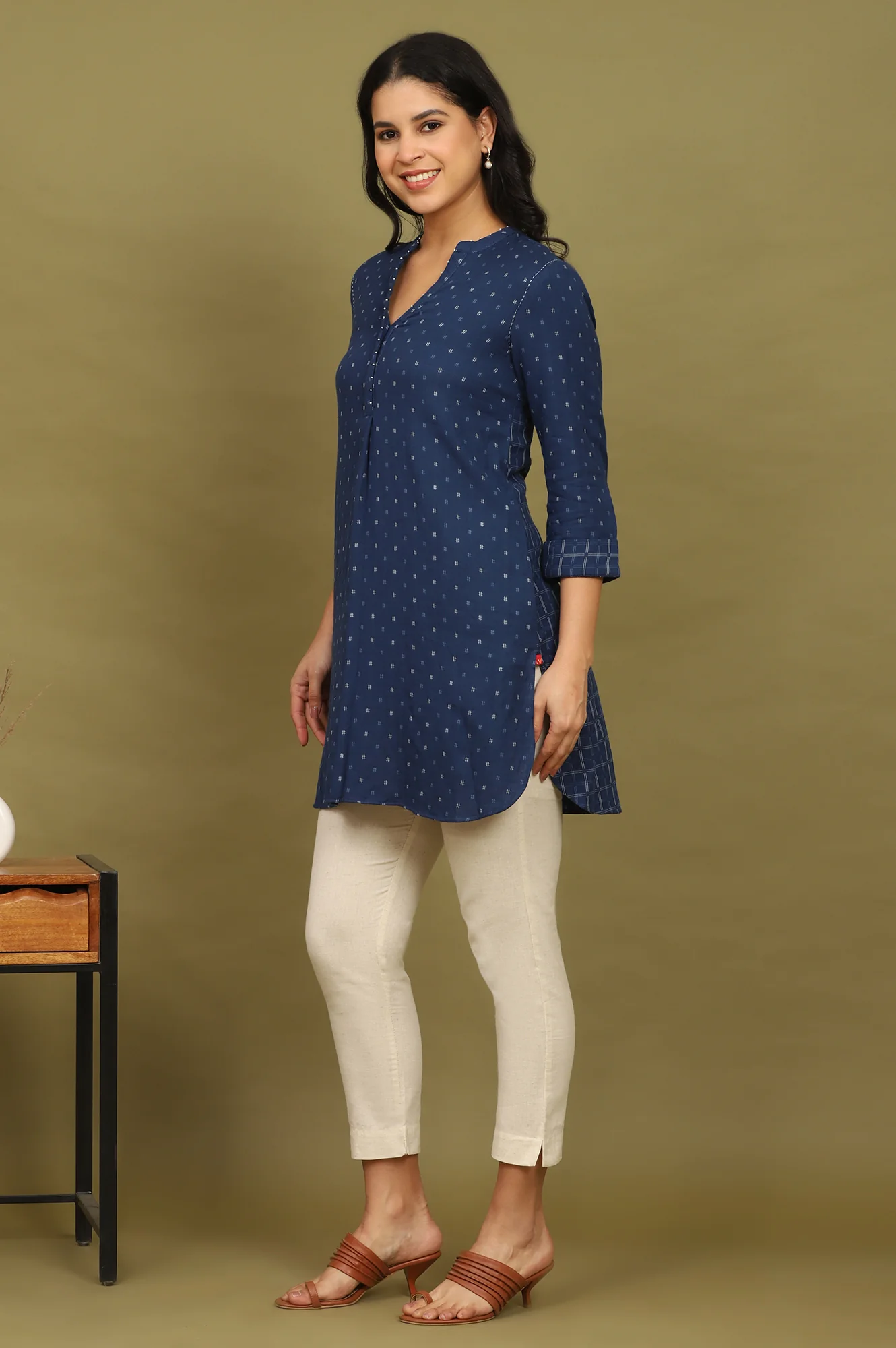 Indigo Blue Yarn Dyed Pure Cotton Top with Beads - Image 5