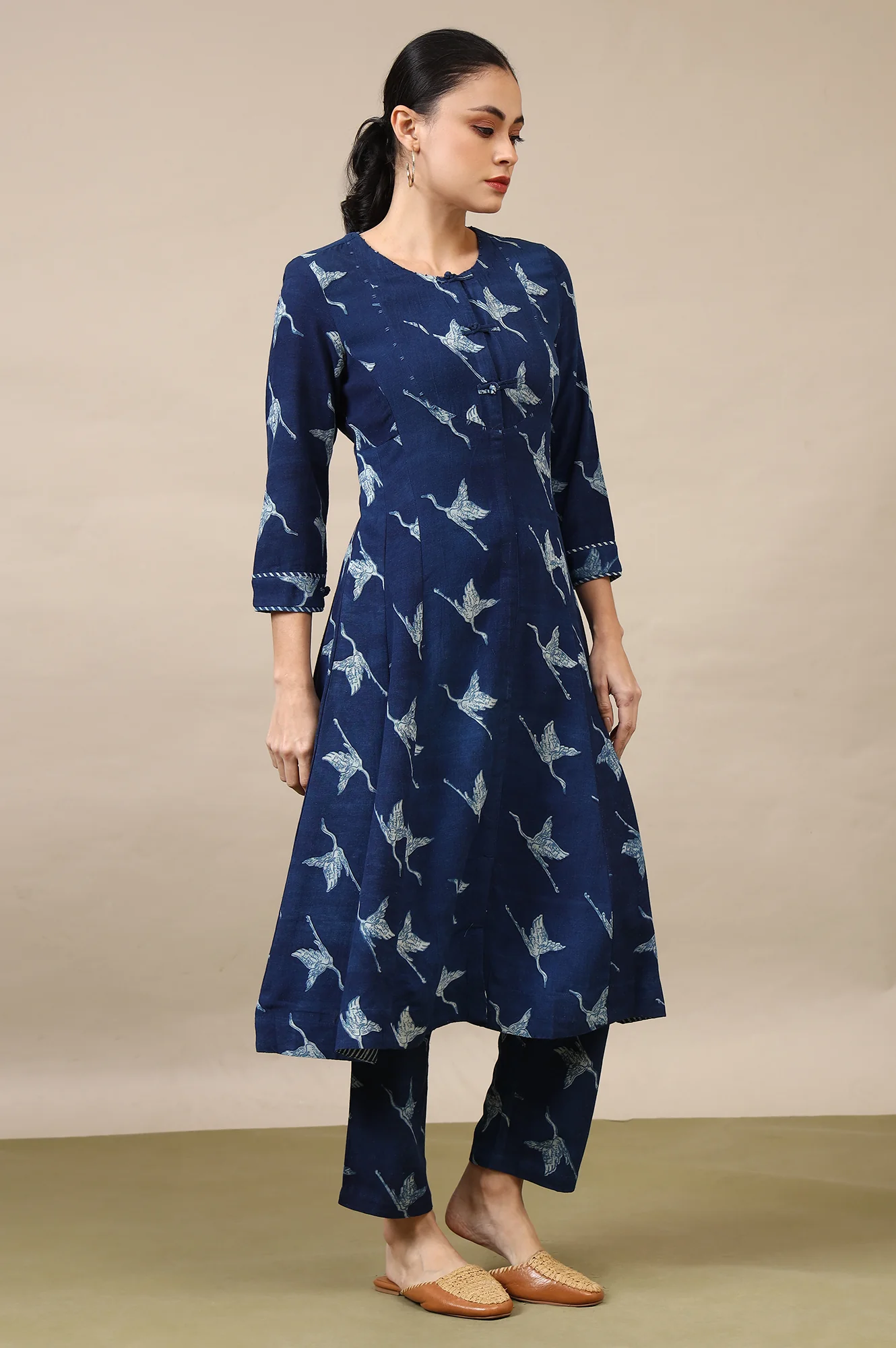 Indigo Handblock Printed Kurta and Straight Pants Set - Image 7