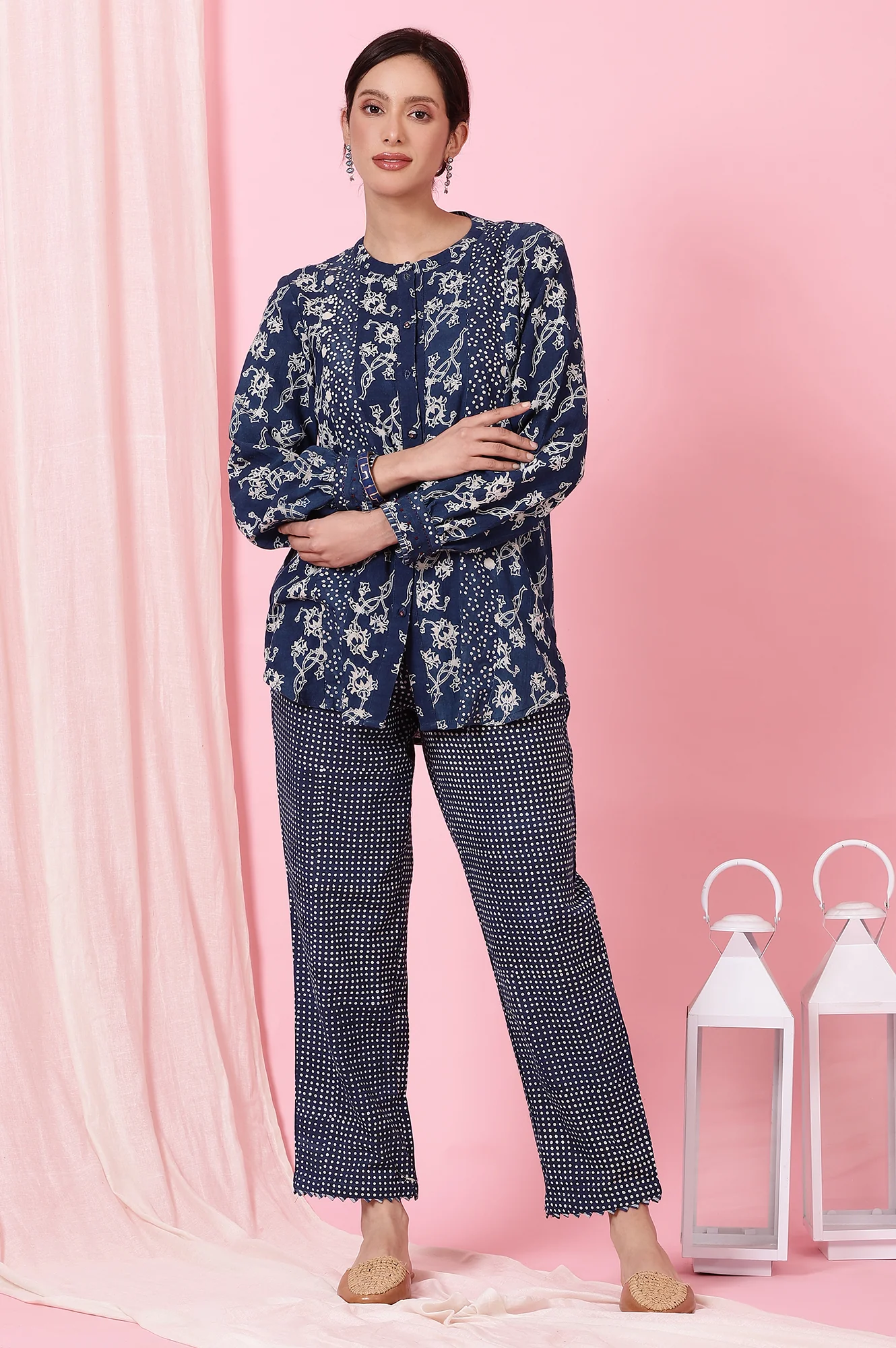 Indigo Handblock Printed Straight Pants - Image 6