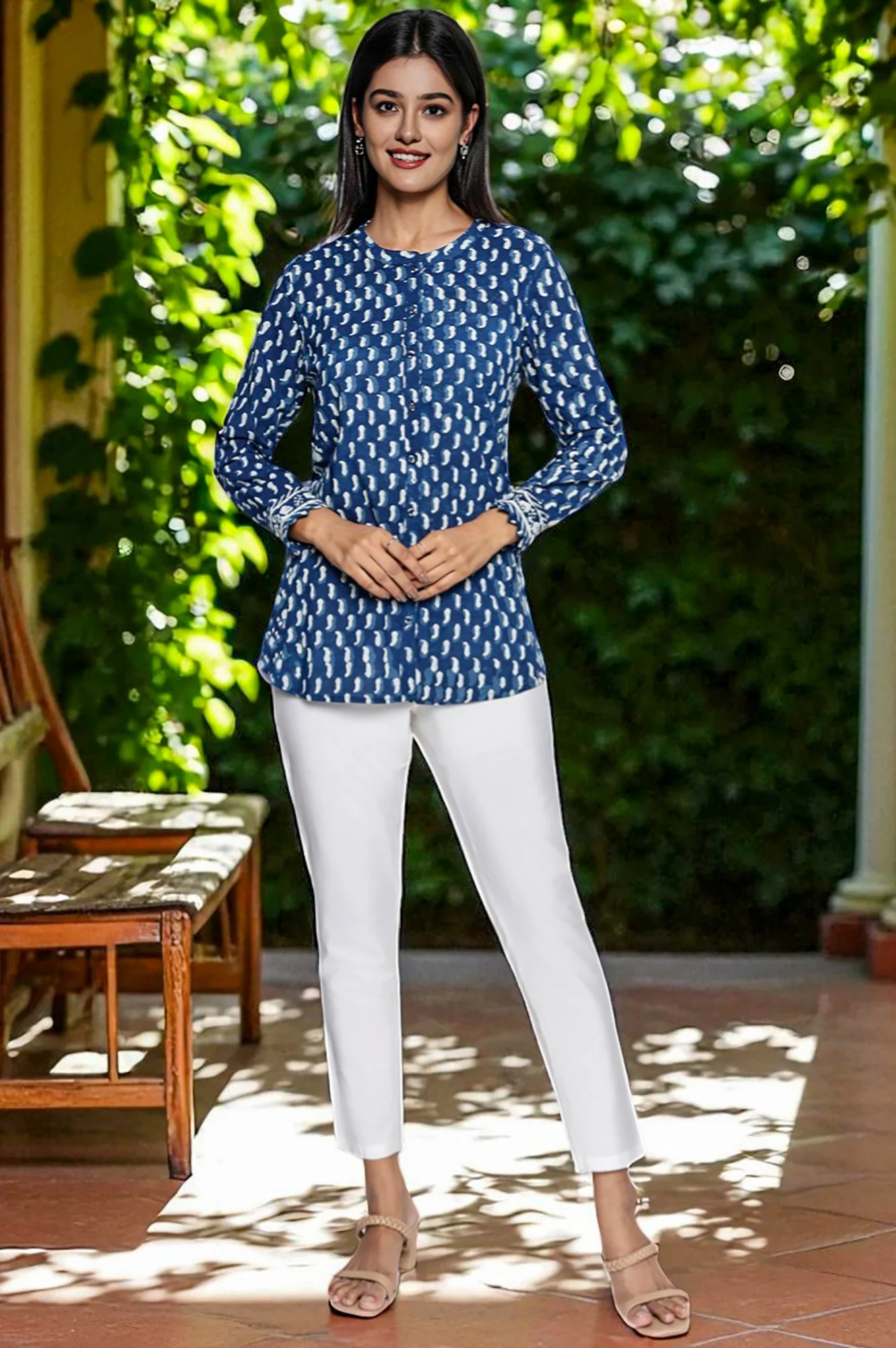 Indigo Printed Pure Cotton Straight Top - Image 2