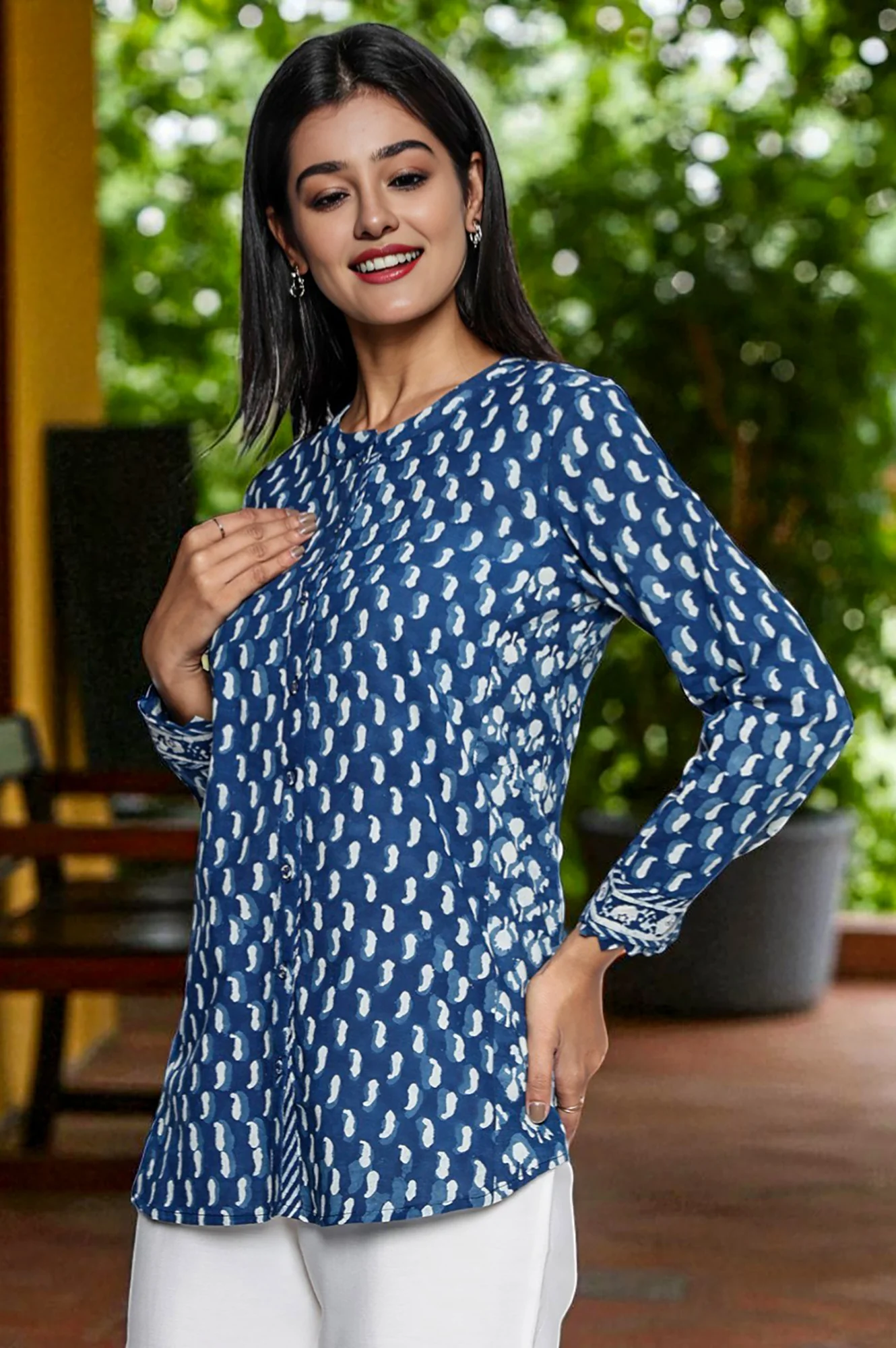 Indigo Printed Pure Cotton Straight Top - Image 4