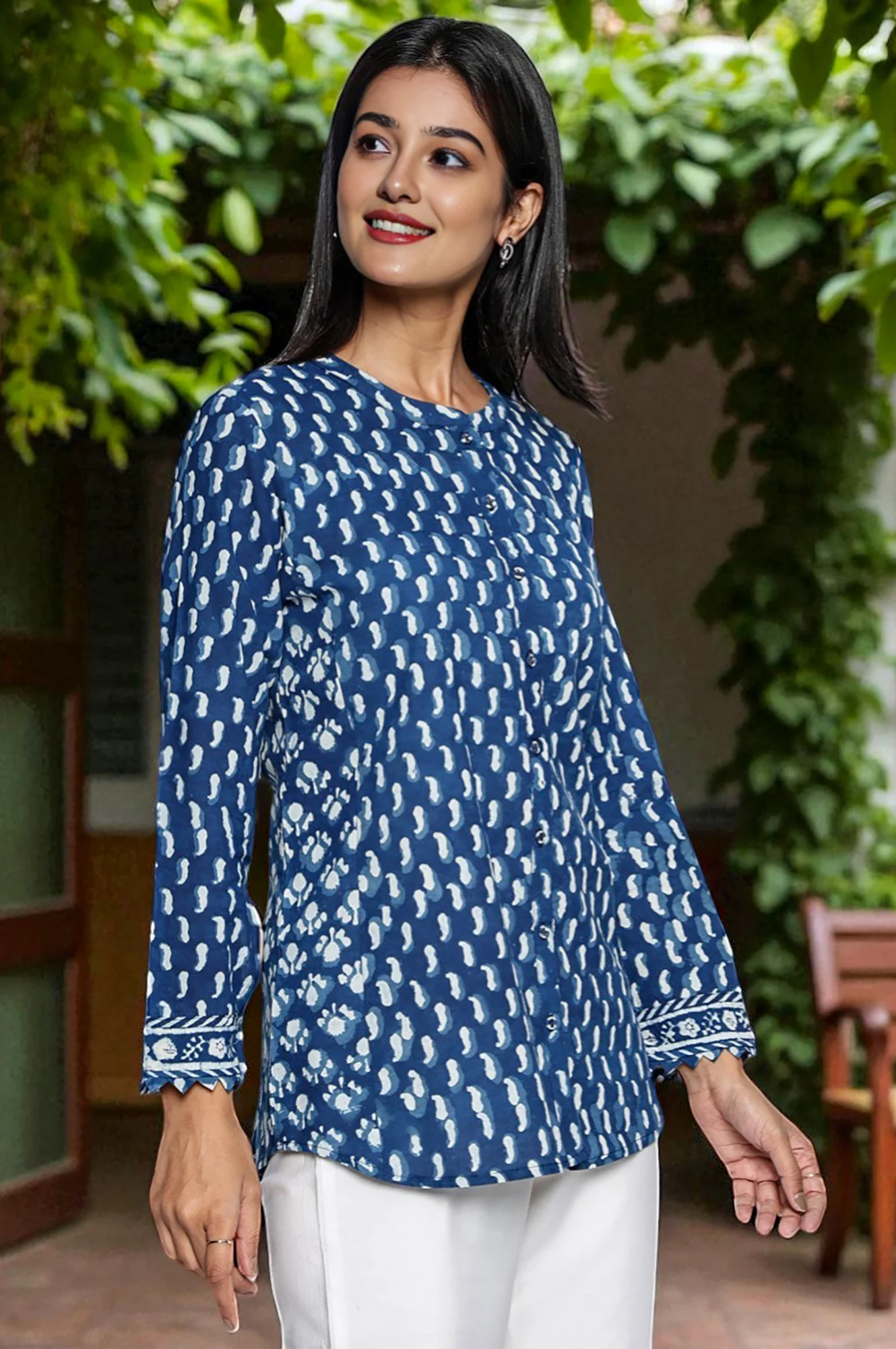 Indigo Printed Pure Cotton Straight Top - Image 6