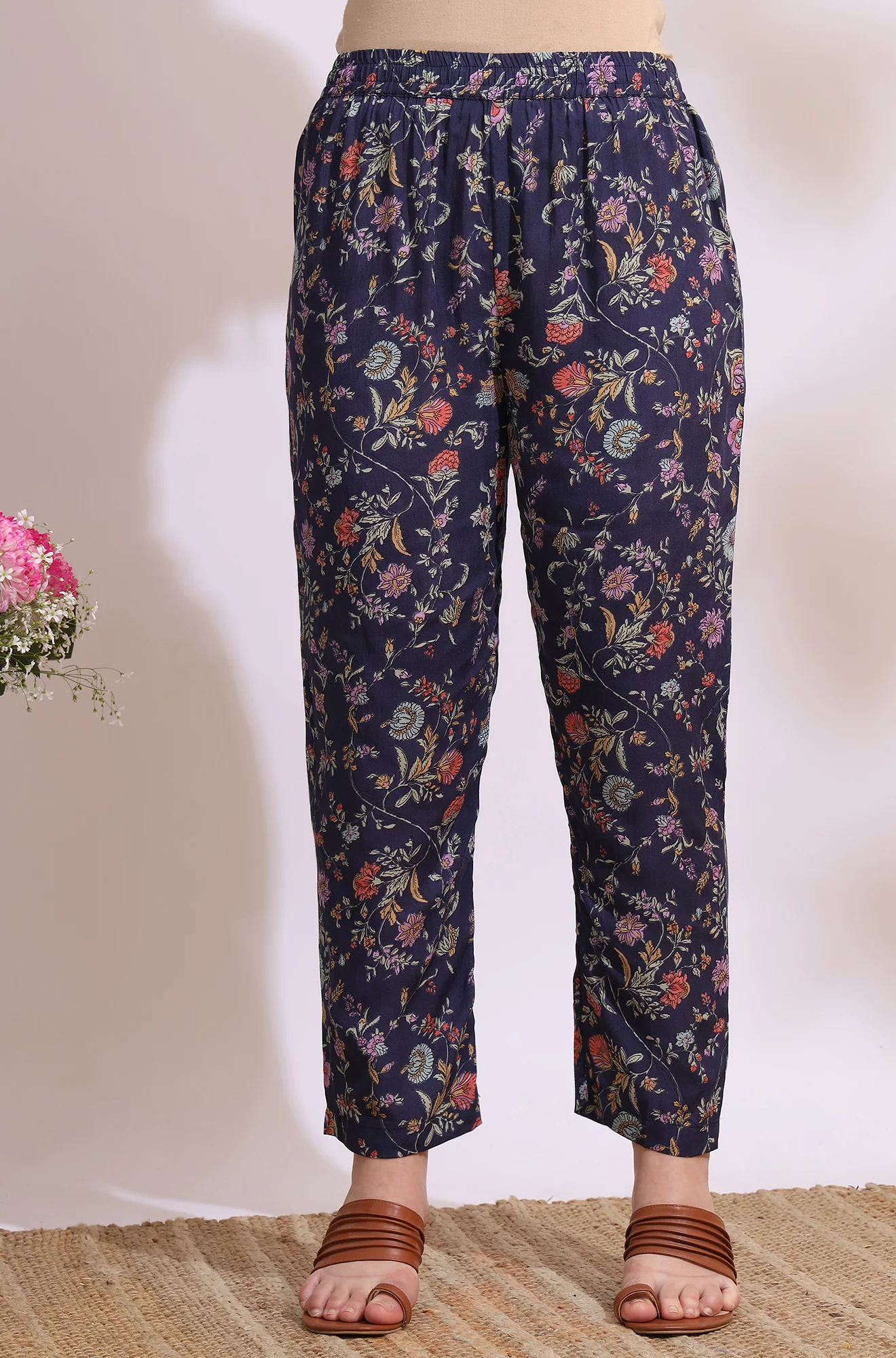Ink Grey Floral Printed Modal A-line Kurta and Pants Co-ord Set - Image 8