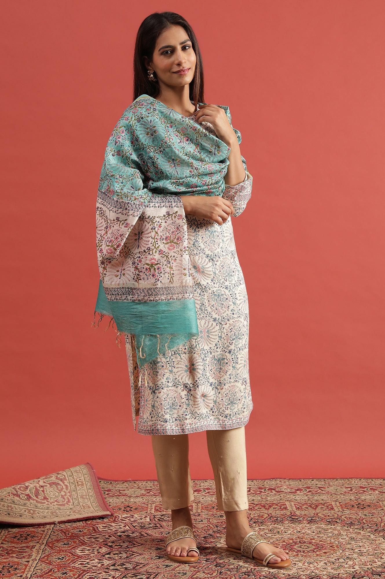 Jade Green Hand Block Print Dupatta - Image 3